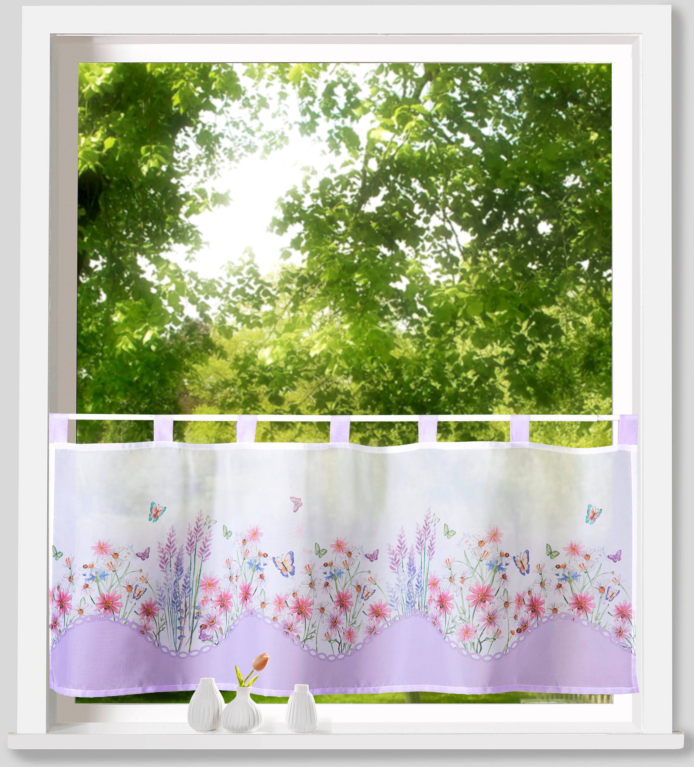 Weckbrodt Scheibengardine »Leonie«, (1 St.), Bistro, Voile, bedruckt, floral, HxB 45x120cm, Gardine, Store