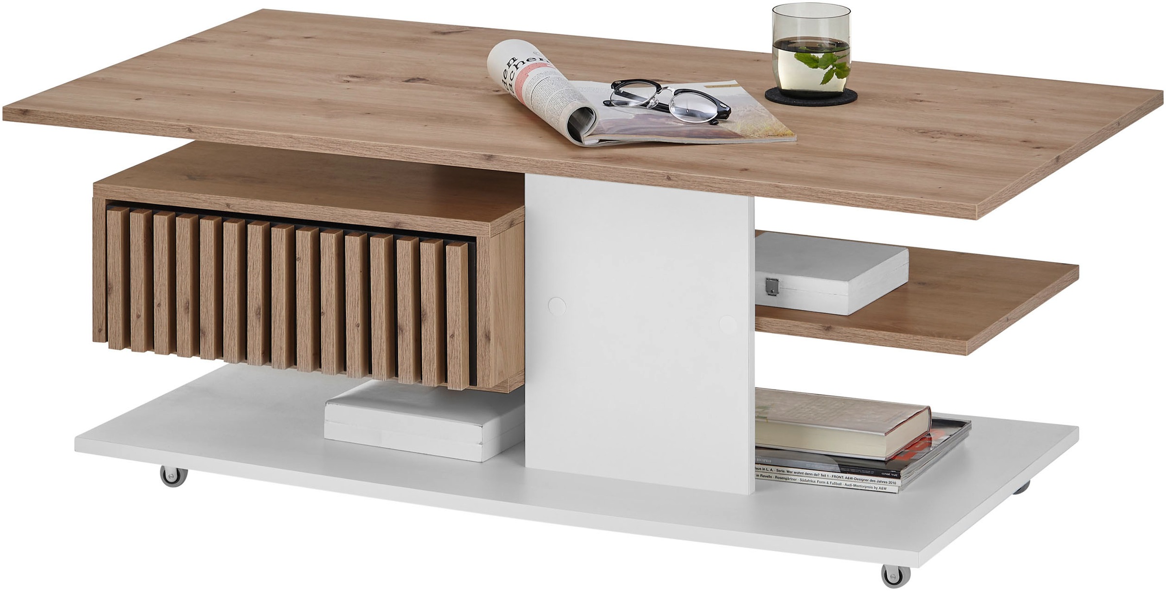 Stolkom Couchtisch »Ally Wohnzimmertisch rollbar Weiß, Artisan Dekor, BxHxT günstig online kaufen