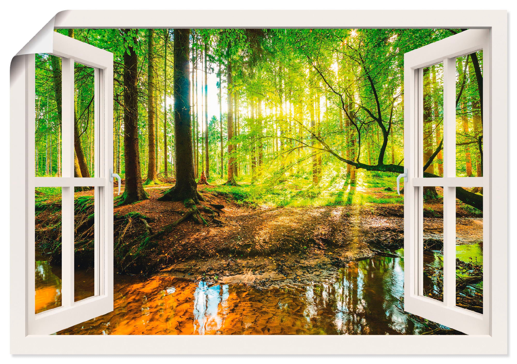 Artland Wandbild "Fensterblick - Wald mit Bach", Wald, (1 St.), als Leinwan günstig online kaufen