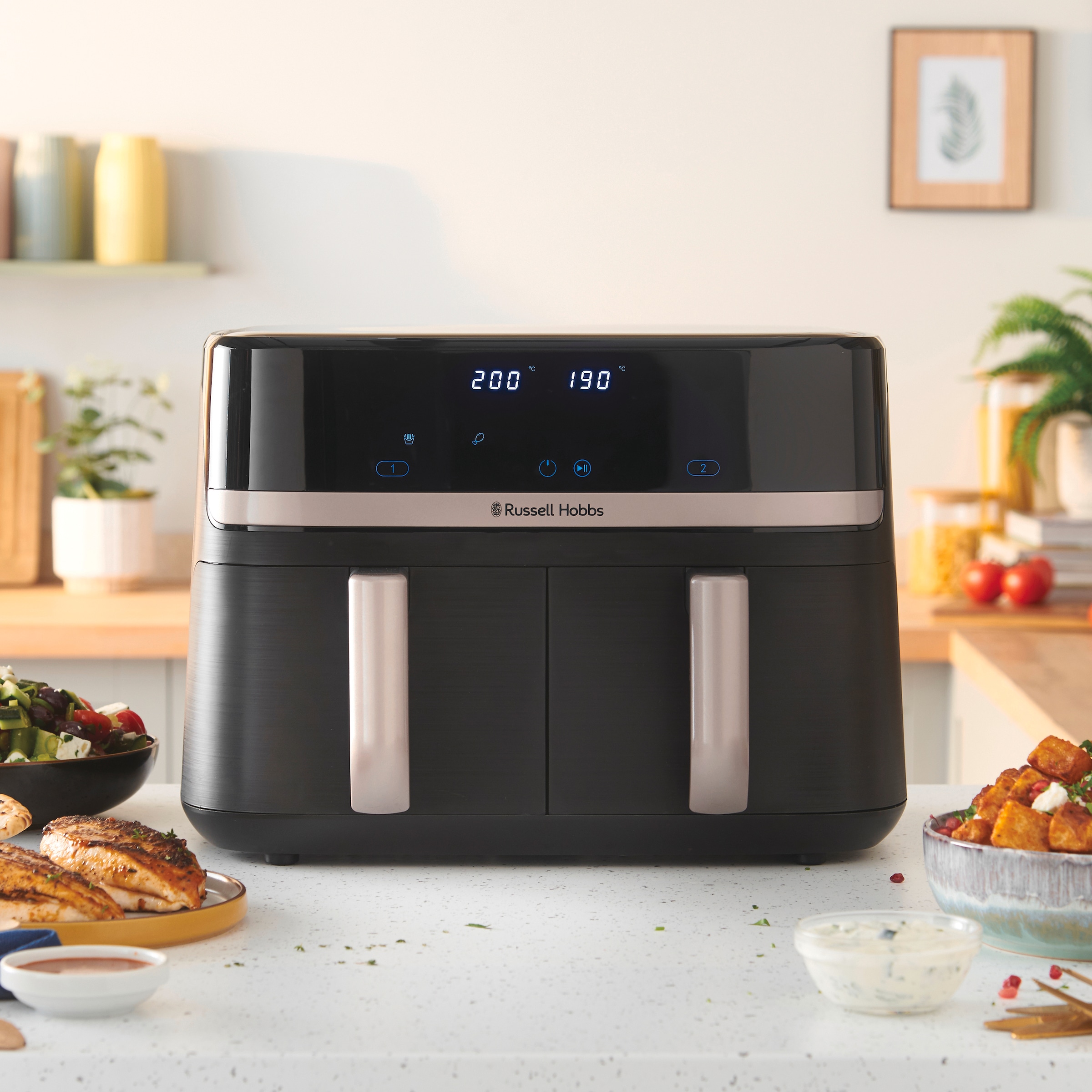 RUSSELL HOBBS Heißluftfritteuse »27680-56 s SatisFryTM Dual basket, 4,5L«, 2800 W, Airfryer–wenig oder kein Öl erforderlich, 9 Programme, 9 L