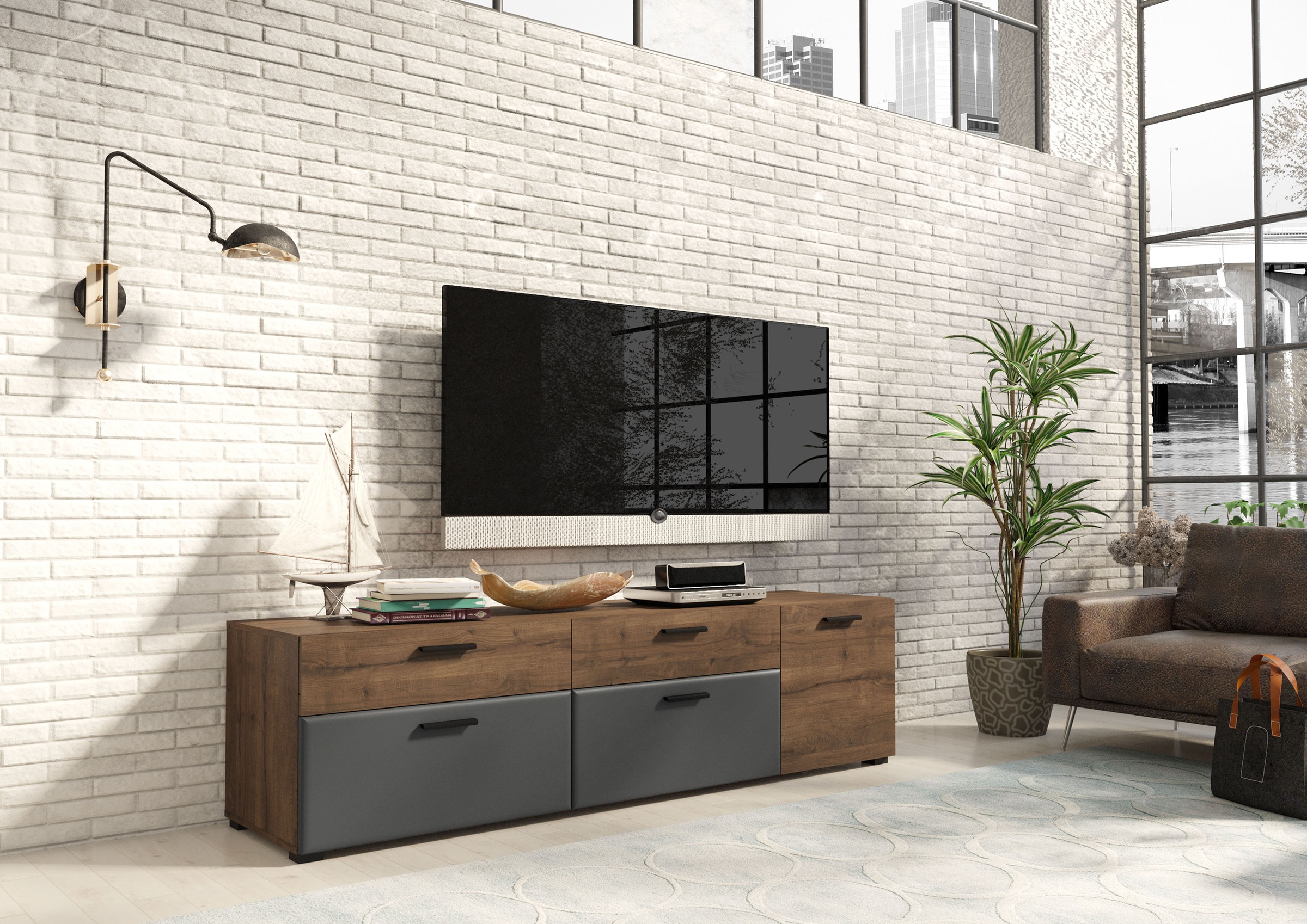 INOSIGN TV-Schrank »Bellini« Breite 200 cm nussbaumfarben dunkel/Kosmos Grau