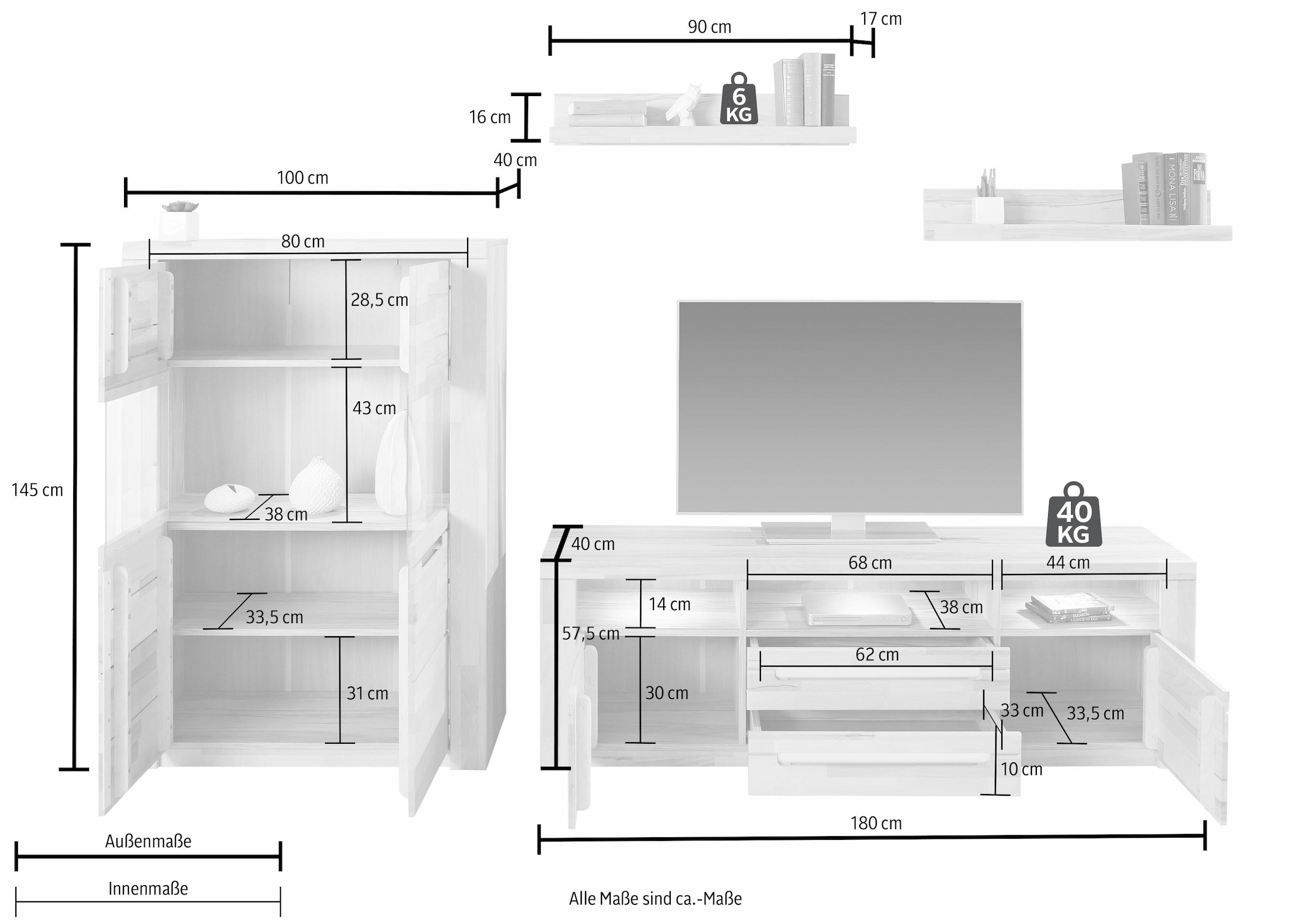 Home affaire Wohnwand »Kolding«, (Set, 4 St.), teilmassives Holz