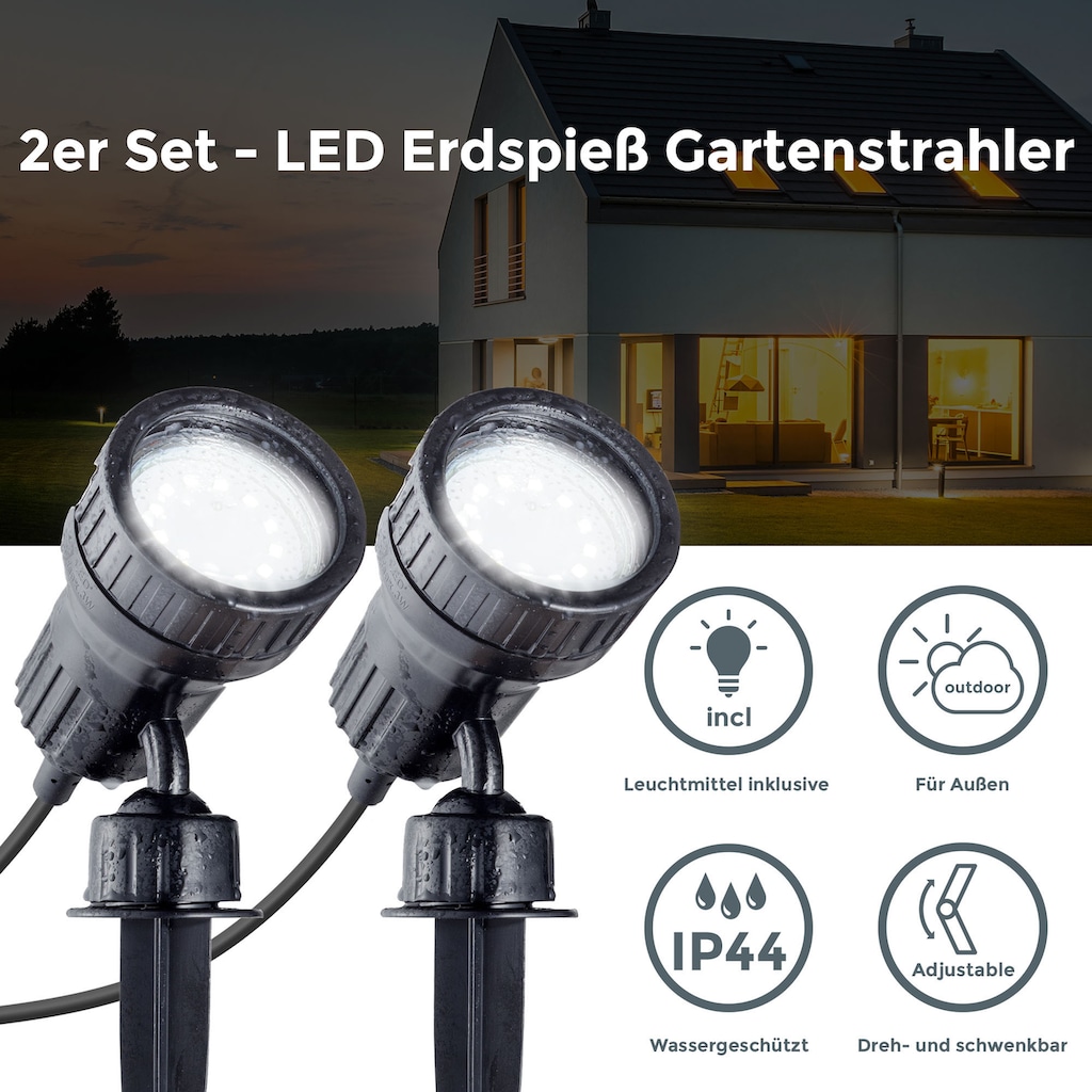 B.K.Licht Gartenstrahler 2er Set,  inkl.2 x LED/GU10 Leuchtmittel 2,9 Watt, 260 Lumen, 3.000 Kelvin, inkl. 2 x Farbfilter orange und grün, inkl. Erdspieß