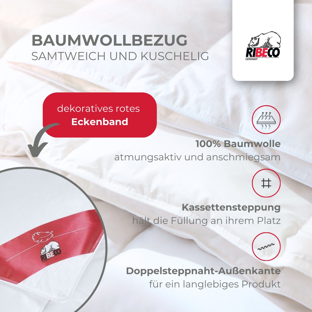 RIBECO Daunenbettdecke »Johanna« leicht Füllung 80Daunen20Federn Bezug Baumwolle 1 Stk. tlg. Naturprodukt zum TOP-Preis!