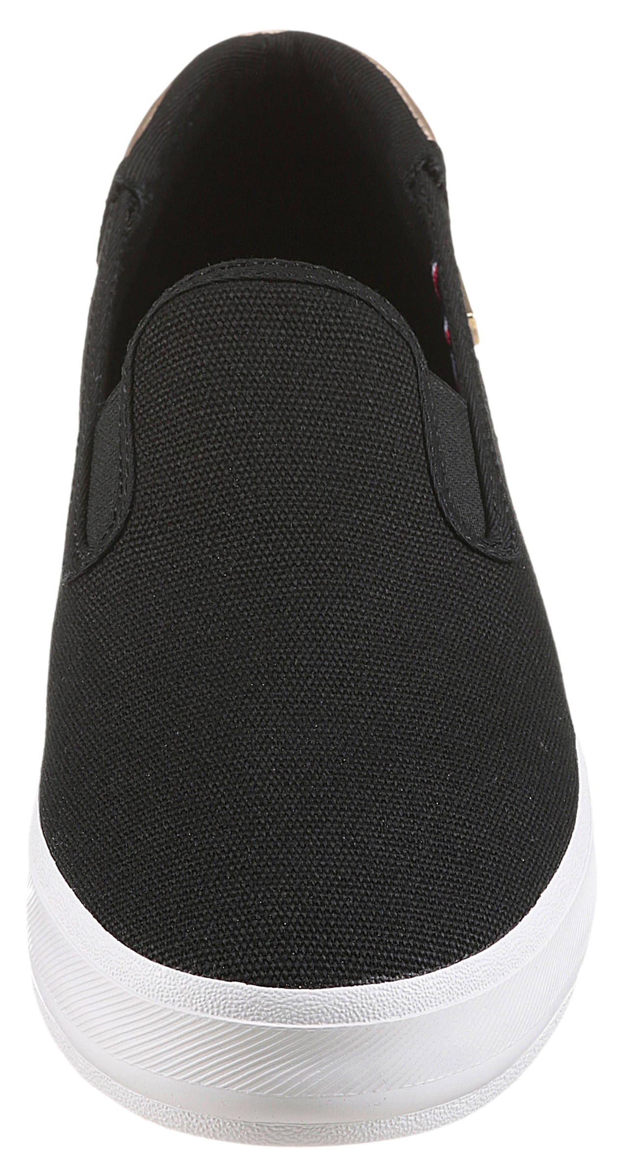 Tommy Hilfiger Slip-On Sneaker »VULC CANVAS SLIP-ON SNEAKER«, Plateau, Freizeitschuh, Halbschuh mit Kontrastbesatz, schmale Form