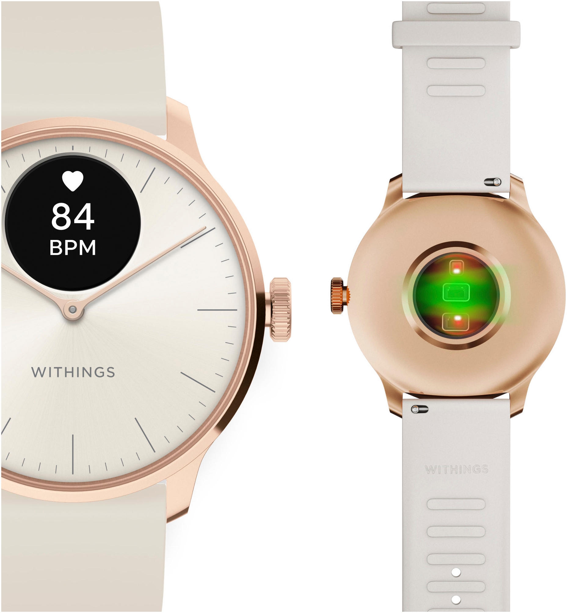 Withings Smartwatch »ScanWatch Light 37mm RoseGold, Akku bis 30 Tage, 50 M Wasserdicht«, (/ 0,63 Zoll), Leicht, elegant, langlebig, hybride, für tägliches Gesundheitstracking
