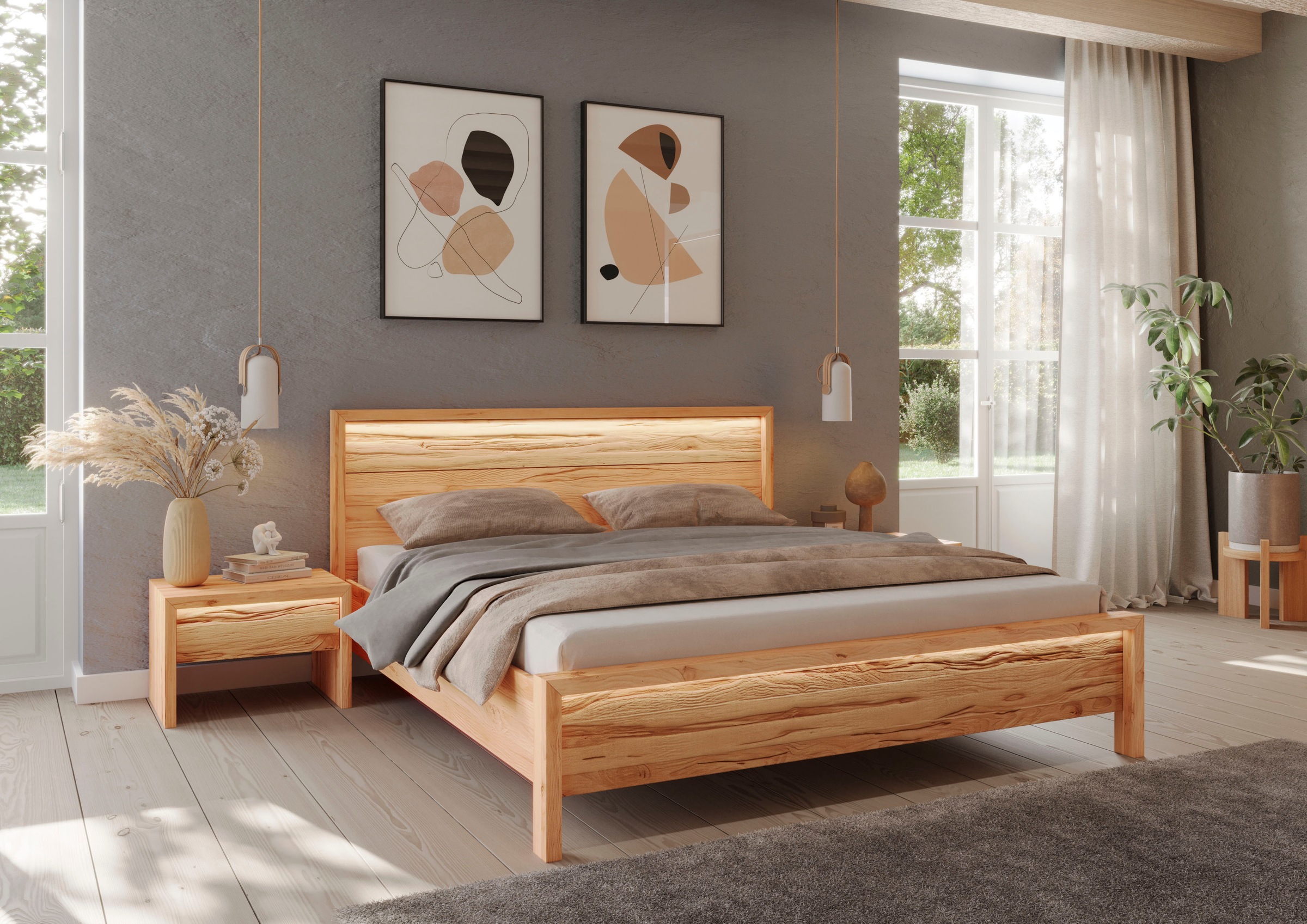 Home affaire Massivholzbett »Léopoldine aus Kernbuche mit Rauholz-Applikati günstig online kaufen