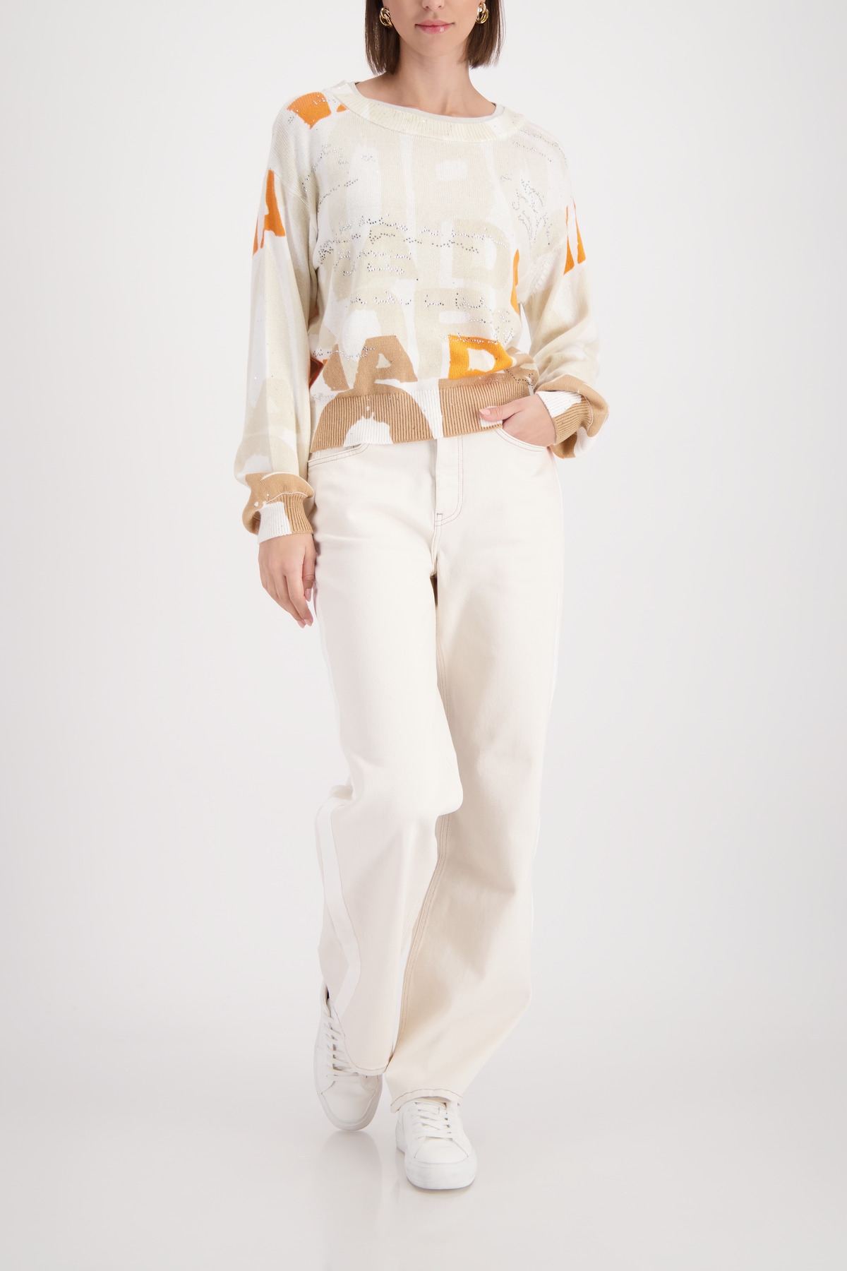 Monari Strickpullover »Buchstaben allover« Regular fit mit Rundhalsausschnitt