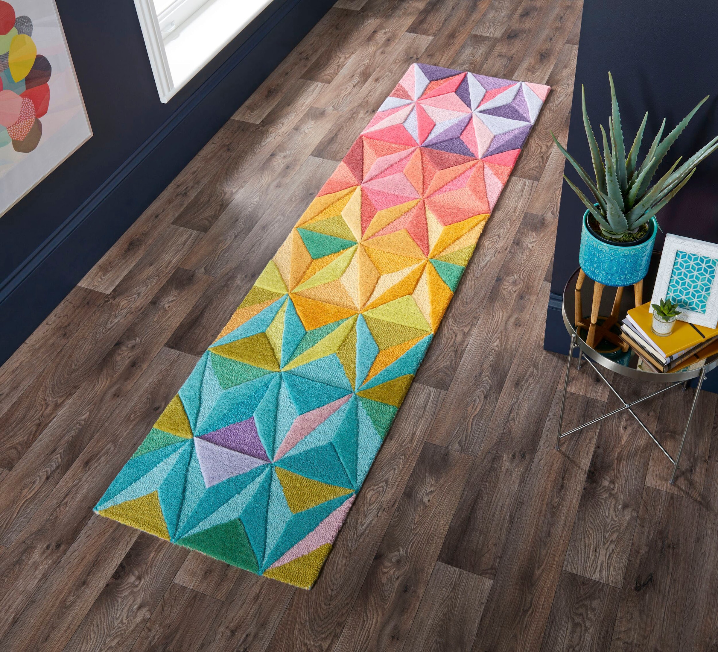 FLAIR RUGS Läufer »Reverie«, rechteckig, 10 mm Höhe, aus Naturfaser, 100% Wolle, mehrfarbig, geometrisches Muster, Läufer