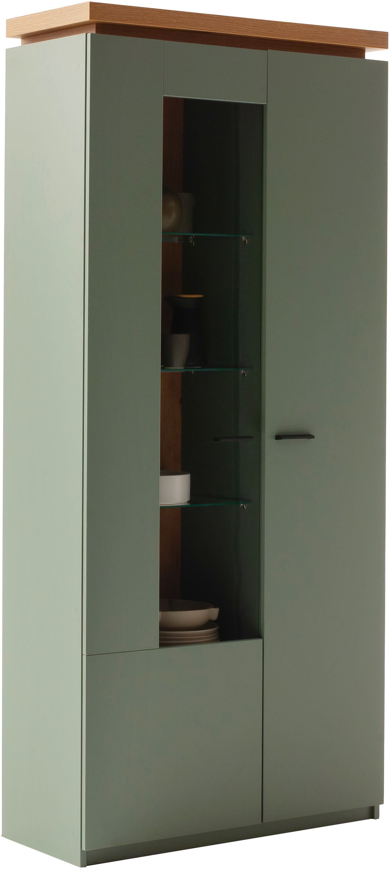 MCA furniture Vitrine »Moniz Kombi-Vitrine«, (1 St.), Standvitrine,Glasvitrine,Metallgriffe,1 Tür, 3 Glasböden, Höhe 197 cm