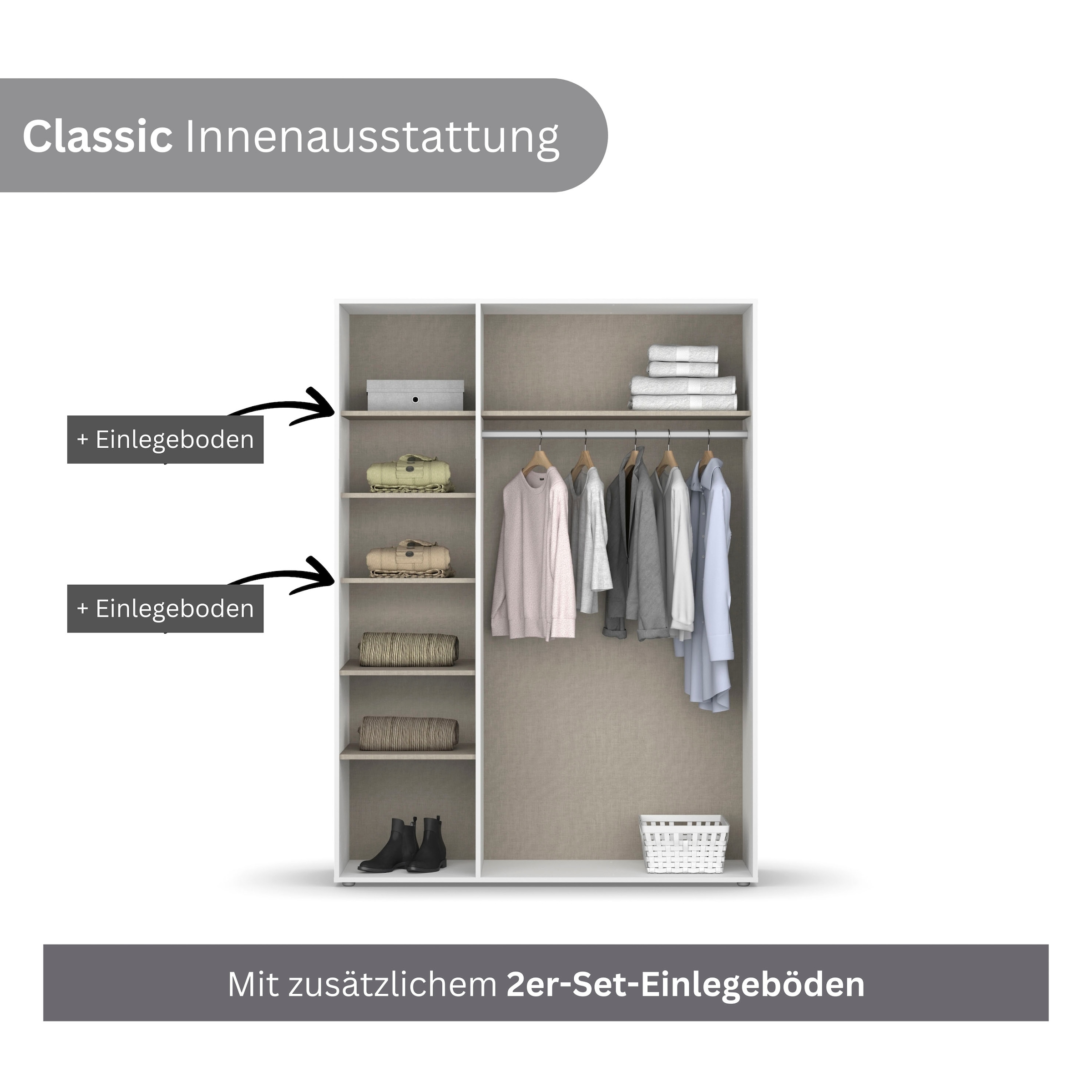 rauch Drehtürenschrank »Kleiderschrank Schrank Garderobe Wäscheschrank SHINJO«, (in 3 verschiedenen Ausstattungen BASIC/CLASSIC/PREMIUM), Griffe und Füße aus Massivholz, viel Stauraum MADE IN GERMANY