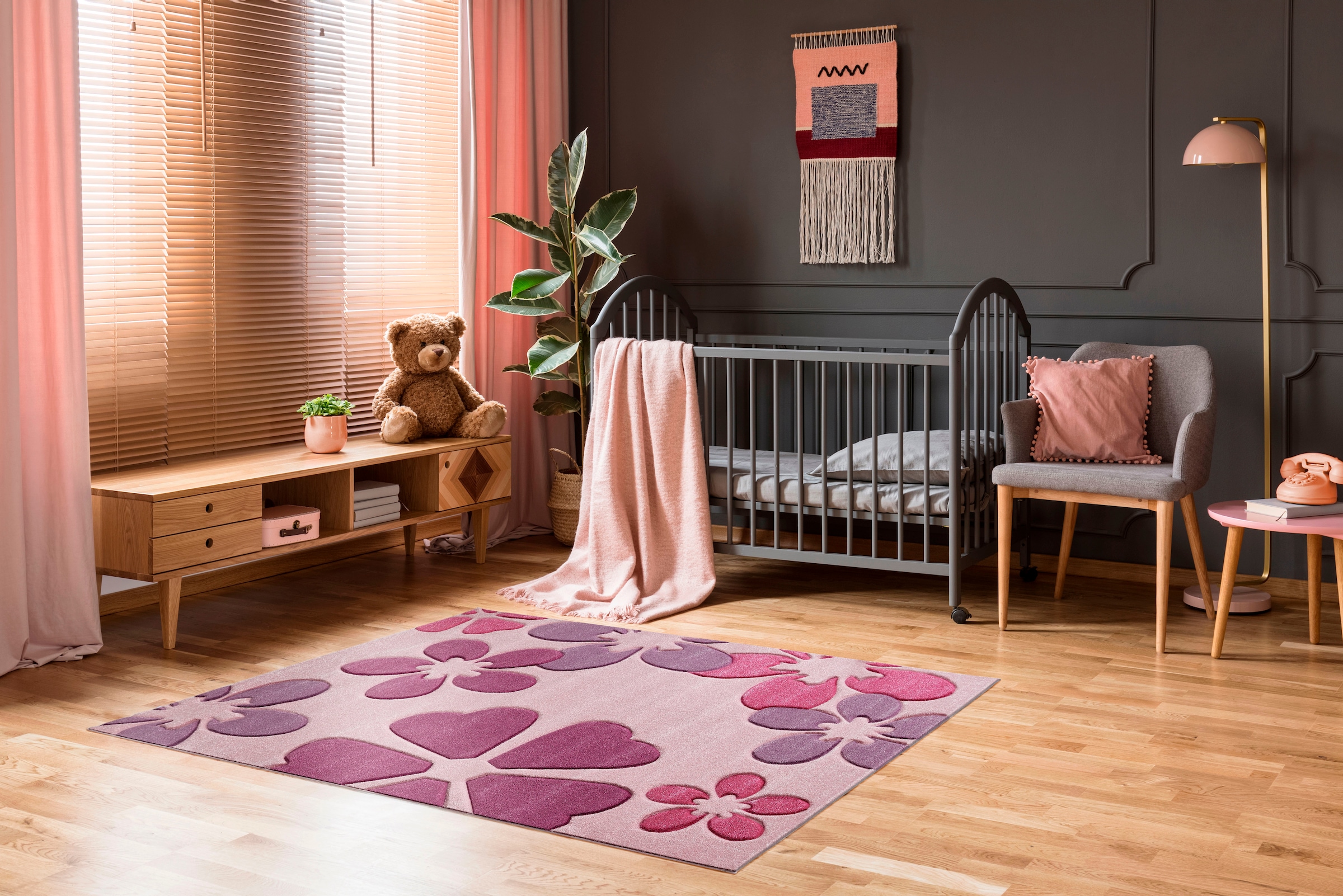 LUXOR living Kinderteppich »Flair«, rechteckig, 15 mm Höhe, Kurzflor, Blumen Design, Kinderzimmer