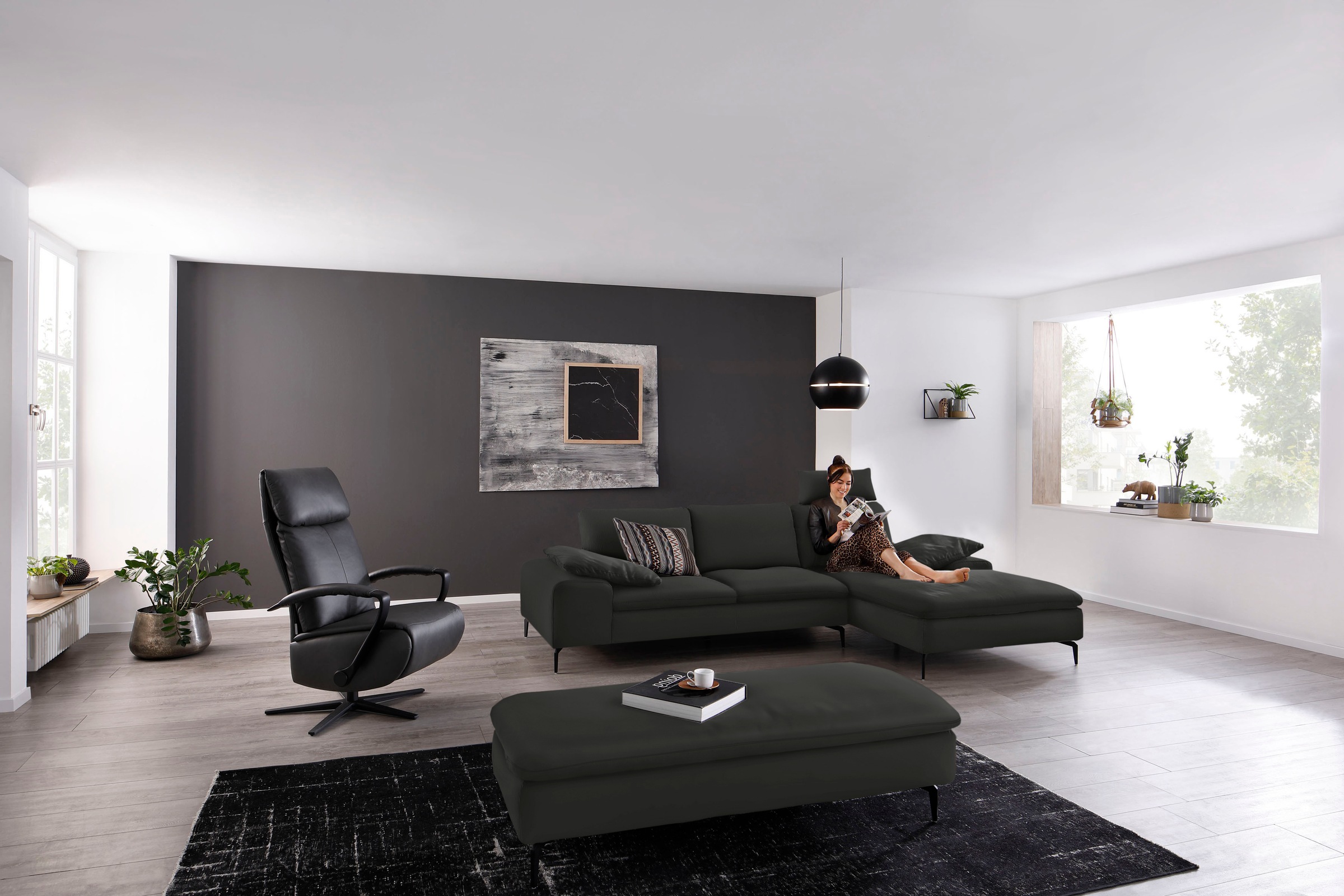 W.SCHILLIG Ecksofa »valentinoo, Designsofa, bequem, elegant und zeitlos, L-Form«, (Set), inklusive Hocker, mit Sitztiefenverstellung, Breite 299 cm