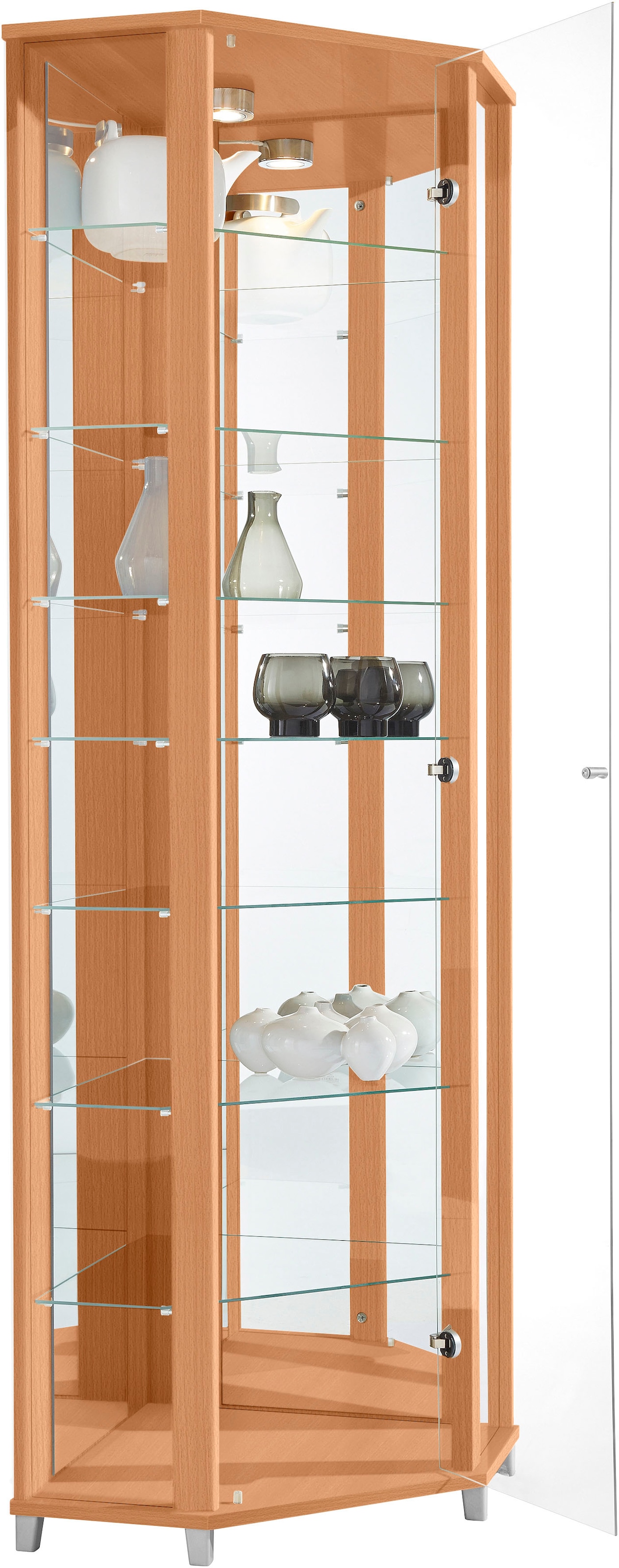 fif möbel Eckvitrine »TRIO Höhe ca. 172 cm, ink. Beleuchtung« Eckvitrine/Glasvitrine 1x Glastür, perfekt für Sammler, Sammlervitrine