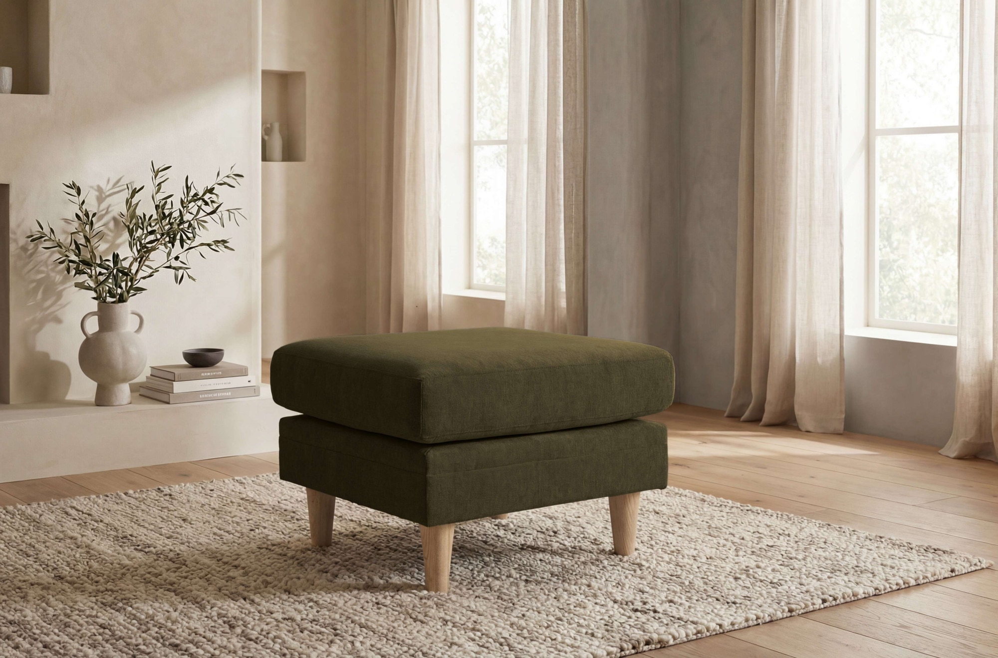 OTTO home Polsterhocker »Arellano, Breite 63 cm« klassisches Design, mit Massivholzfüßen, Webstoff fein, Chenille
