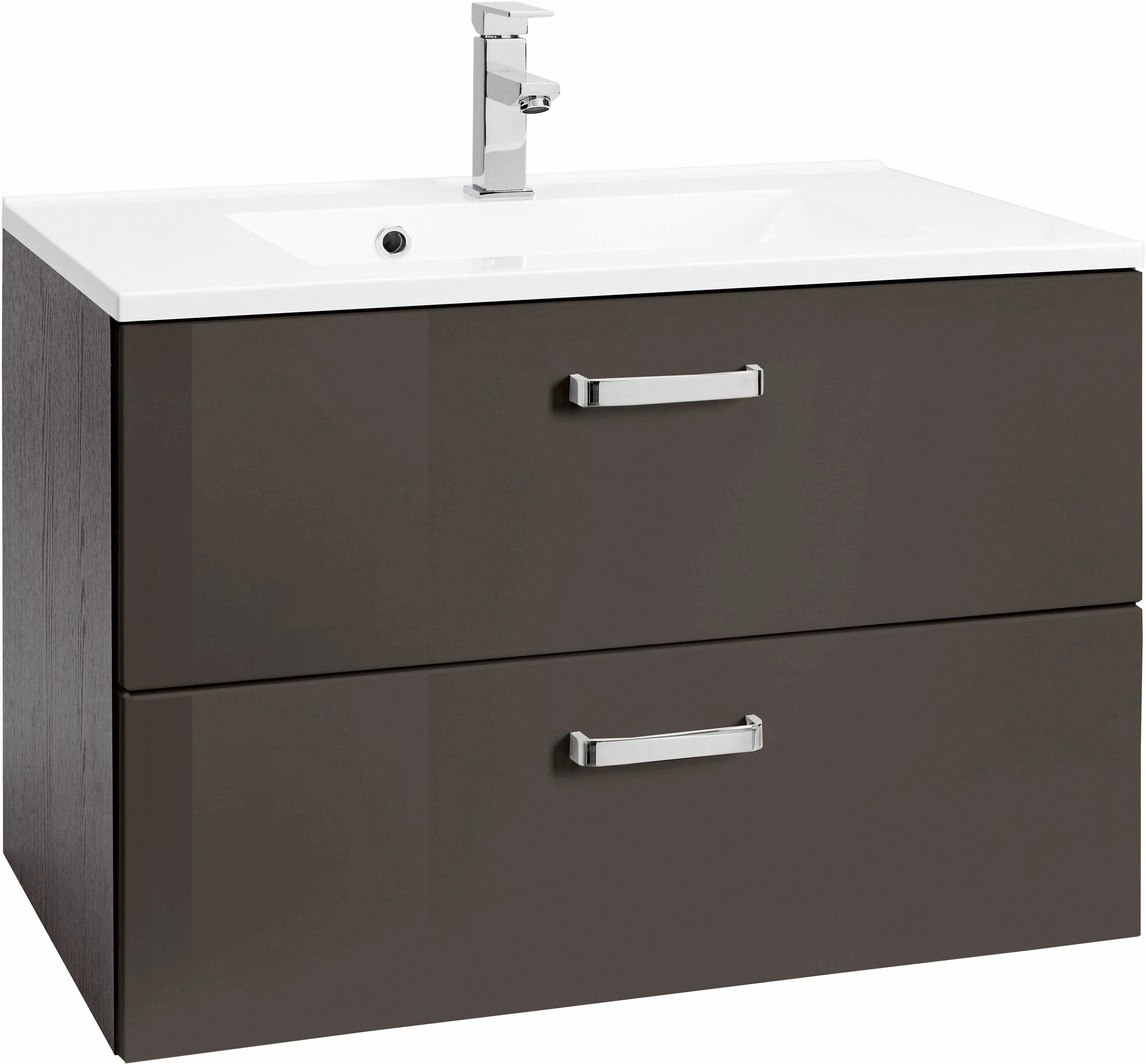 Waschbeckenunterschrank „Ravenna“, Bad, Waschtisch inkl. Waschbecken, grau/grau/graphit B/H/T: 70 cm x 56 cm x 47 cm