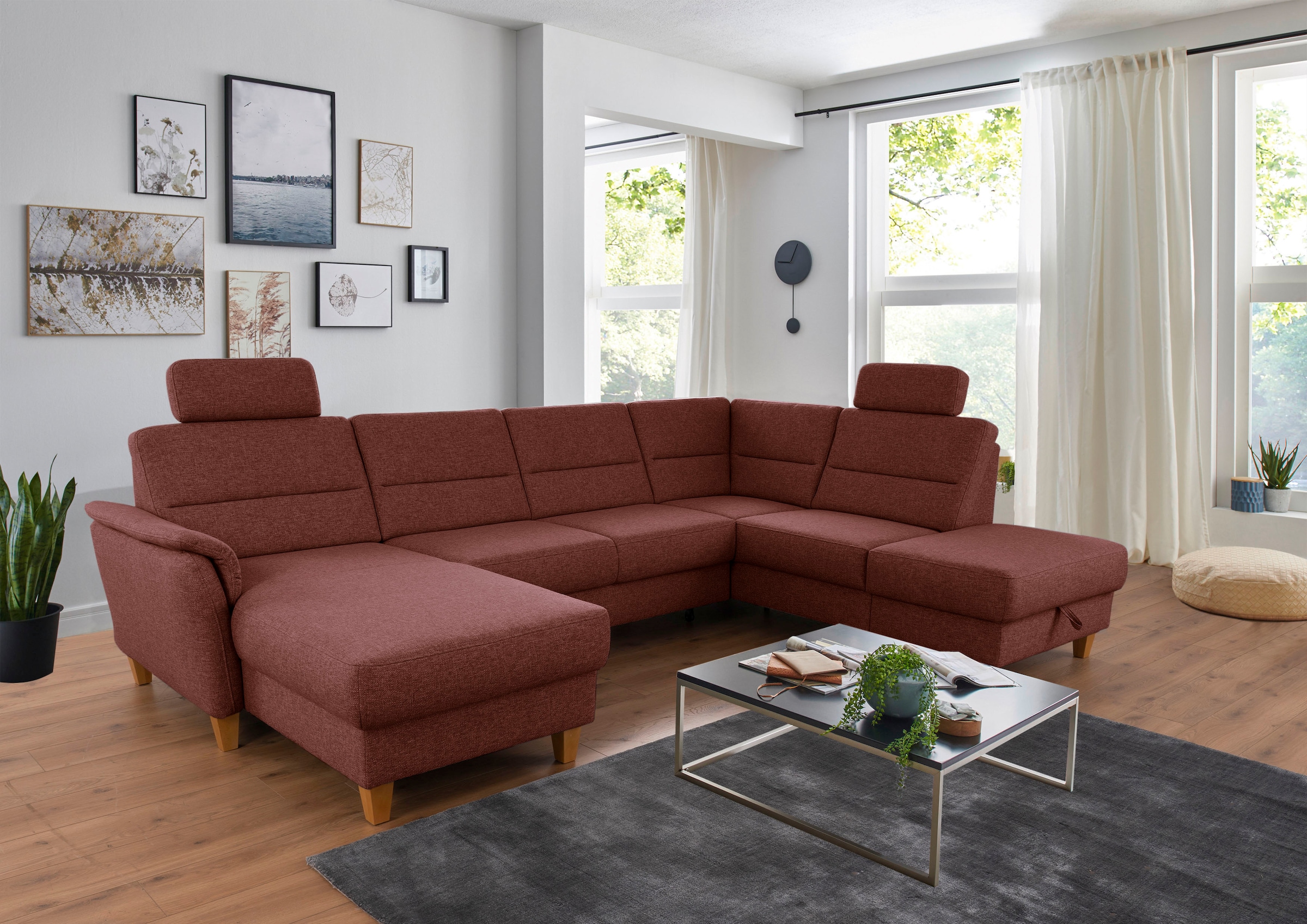 Home affaire Wohnlandschaft »Palmera U-Form, B: 308 cm« optional Bettfunkti günstig online kaufen