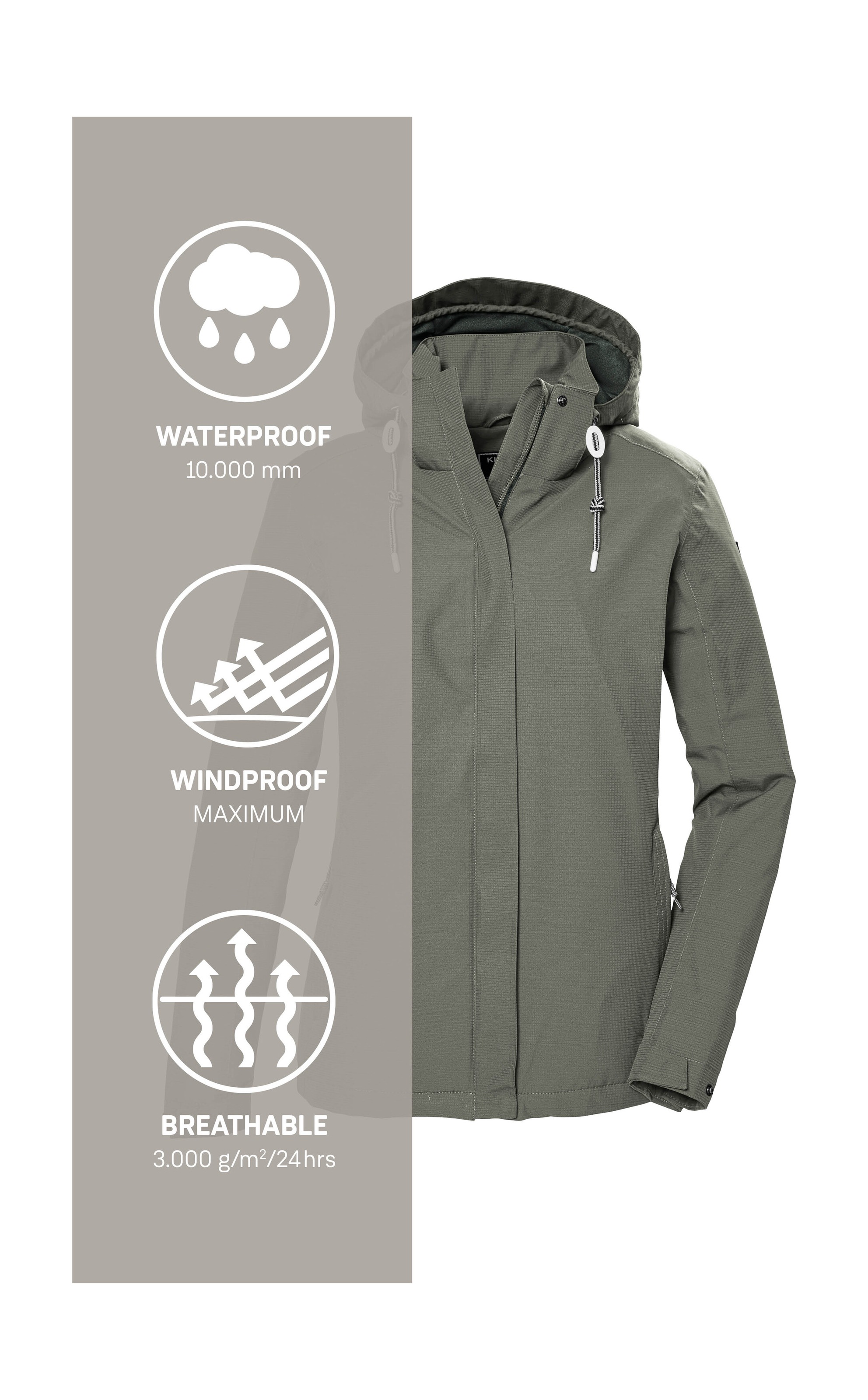Killtec Outdoorjacke »KOS 61 WMN JCKT«, Funktionsjacke: wasser- und winddicht, atmungsaktiv, abnehmbare Kapuze