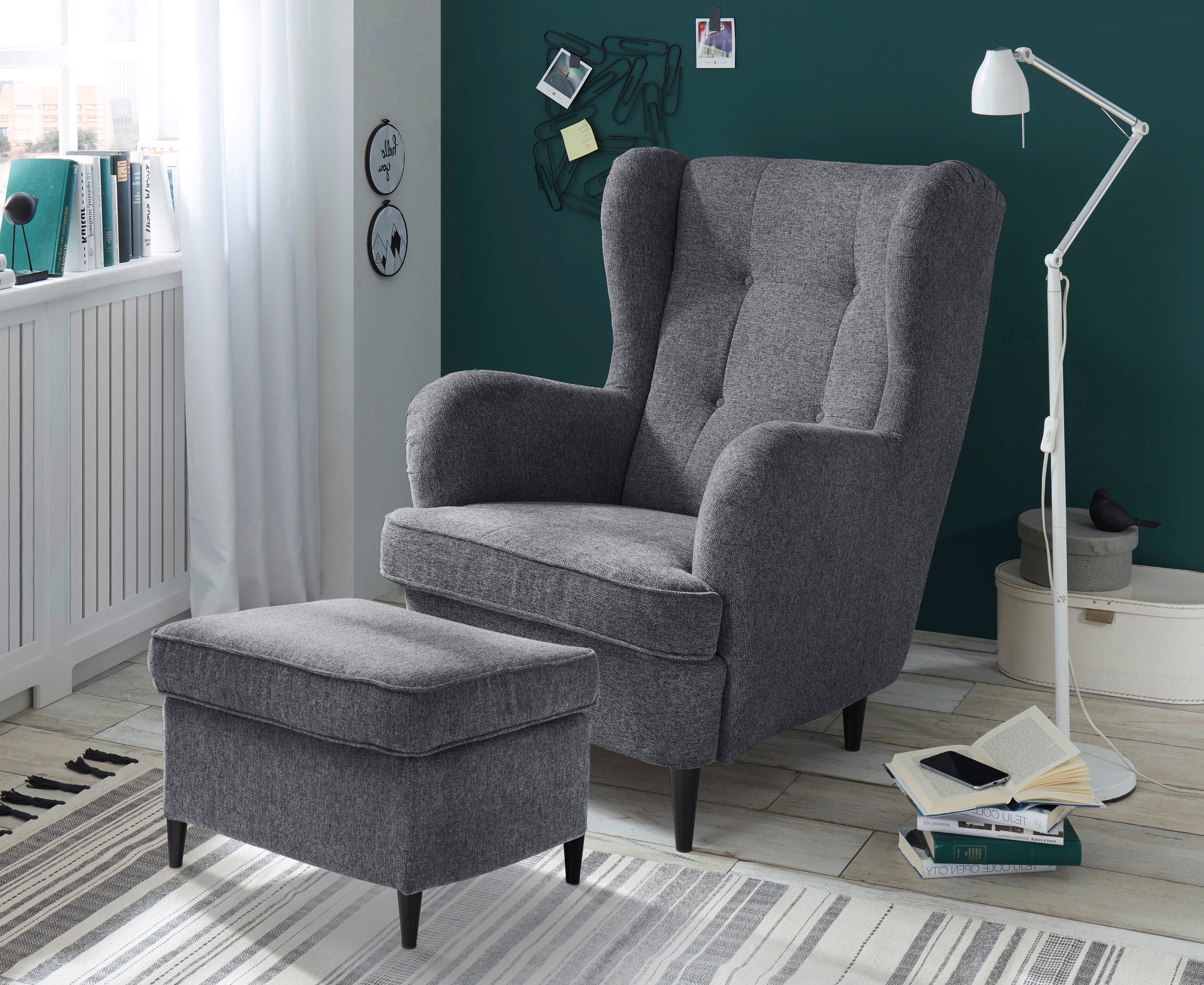 ED EXCITING DESIGN Hocker »Oskar«, mit Massivholzfüßen günstig online kaufen