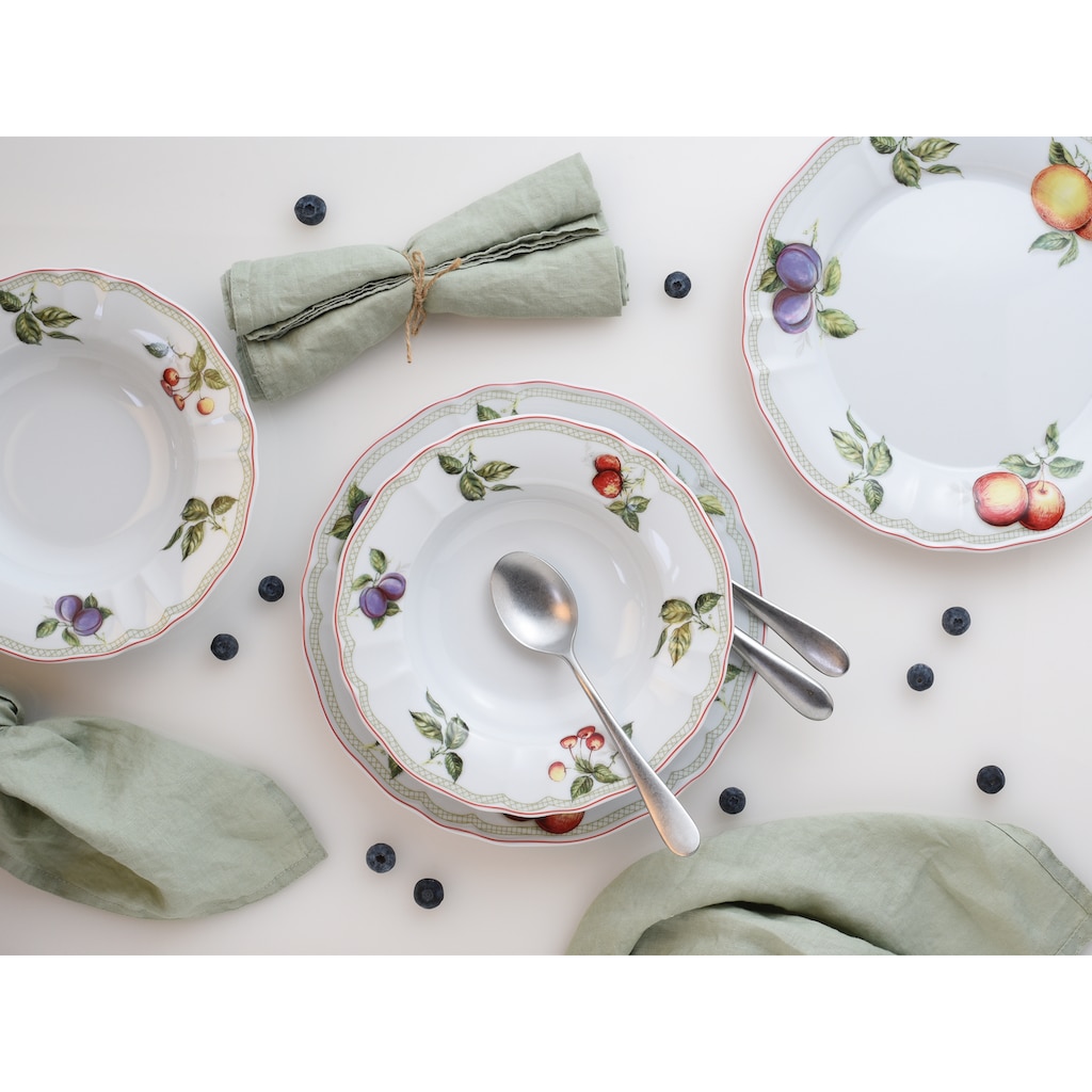 CreaTable Tafelservice »Teller Set, Geschirr-Set Flora Orchard«, (Set, 12 tlg., Teller Set für 6 Personen), Service, Früchtedekor, 12 Teile, für 6 Personen