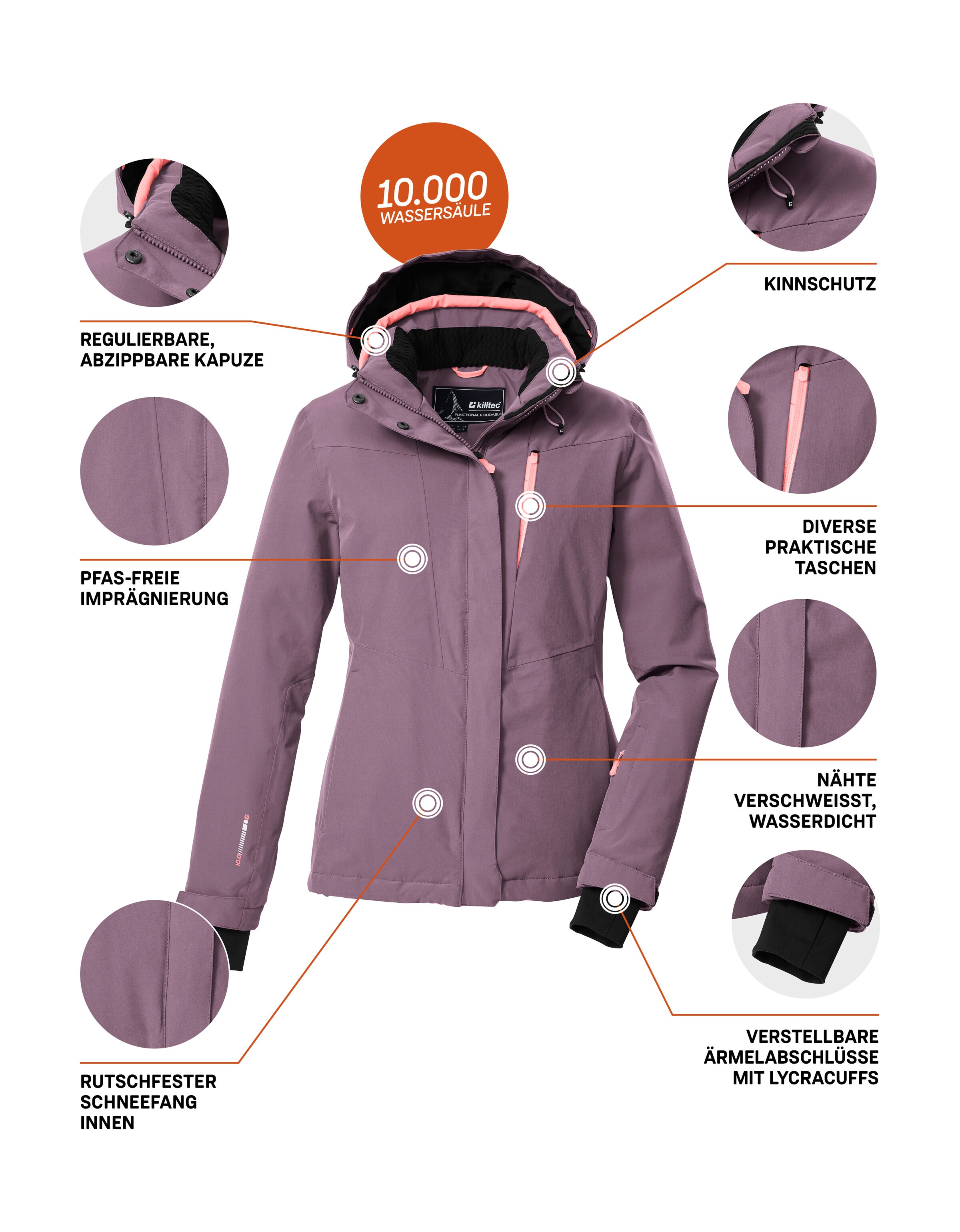 Killtec Skijacke »KSW 25 WMN SKI JCKT« Atmungsaktive, wasserdichte Skijacke mit abnehmbarer Kapuze