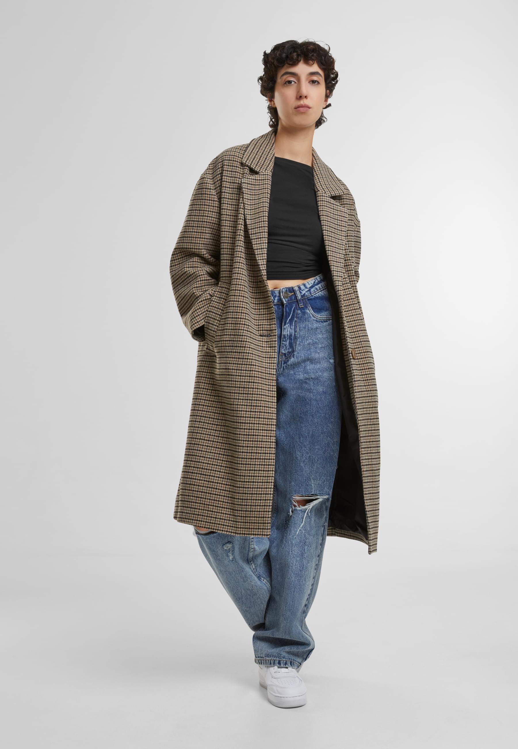 URBAN CLASSICS Winterjacke »Urban Classics Ladies Oversized Plaid Coat« 1 Stk. tlg. ohne Kapuze