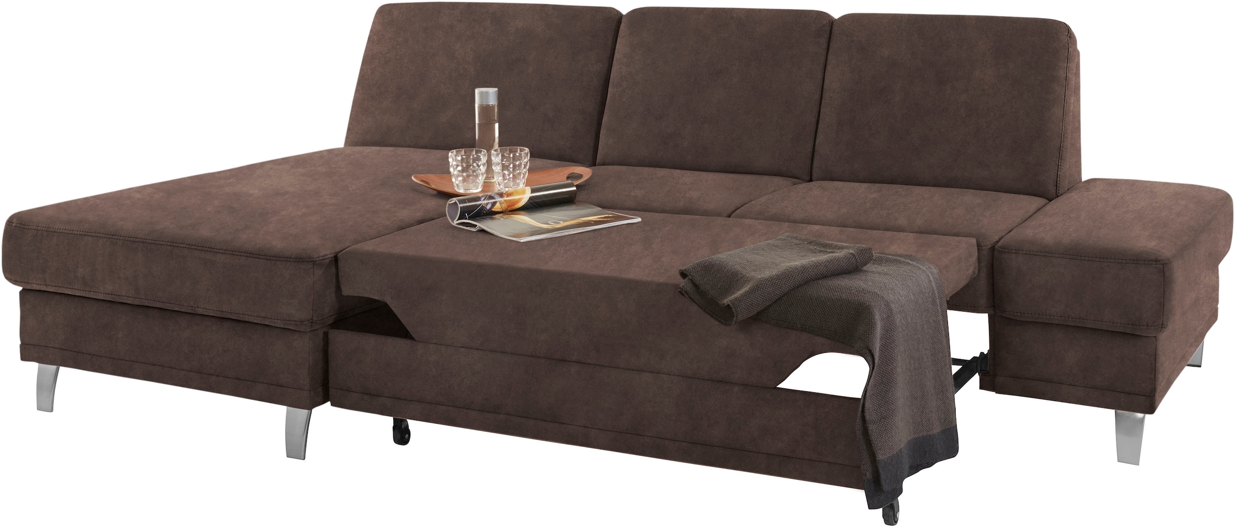 sit&more Ecksofa »Clio L-Form«, wahlweise mit Bettfunktion oder Vorziehsitz und Bettkasten, Federkern