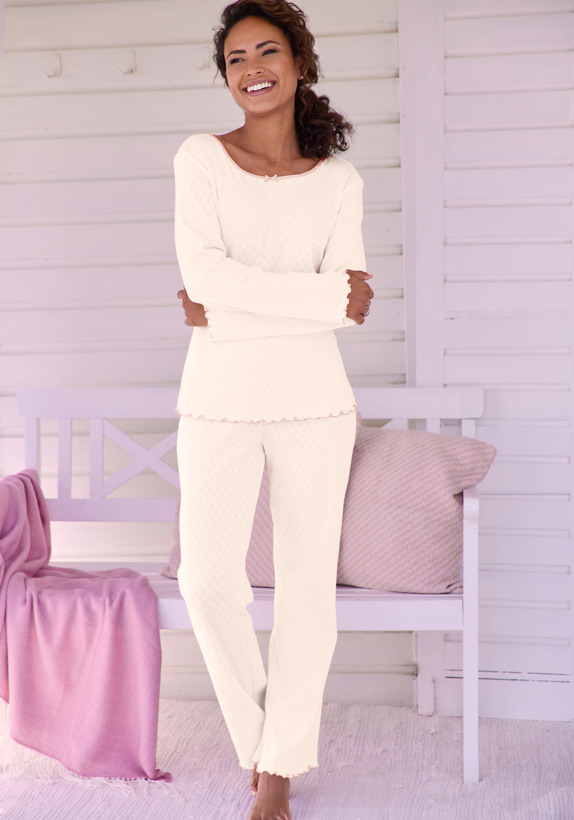 Vivance Dreams Pyjama Set, 2 mit romantischem Ajour Muster