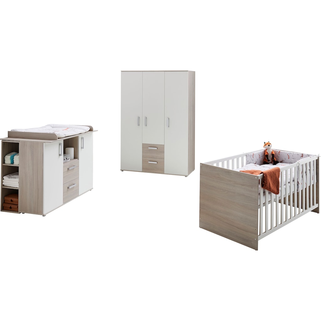 Lüttenhütt Babyzimmer-Komplettset »Geert«, (Set, 4 St., Kinderbett, Regal, Schrank, Wickelkommode), Made in Germany; mit Kinderbett, Regal, Schrank und Wickelkommode