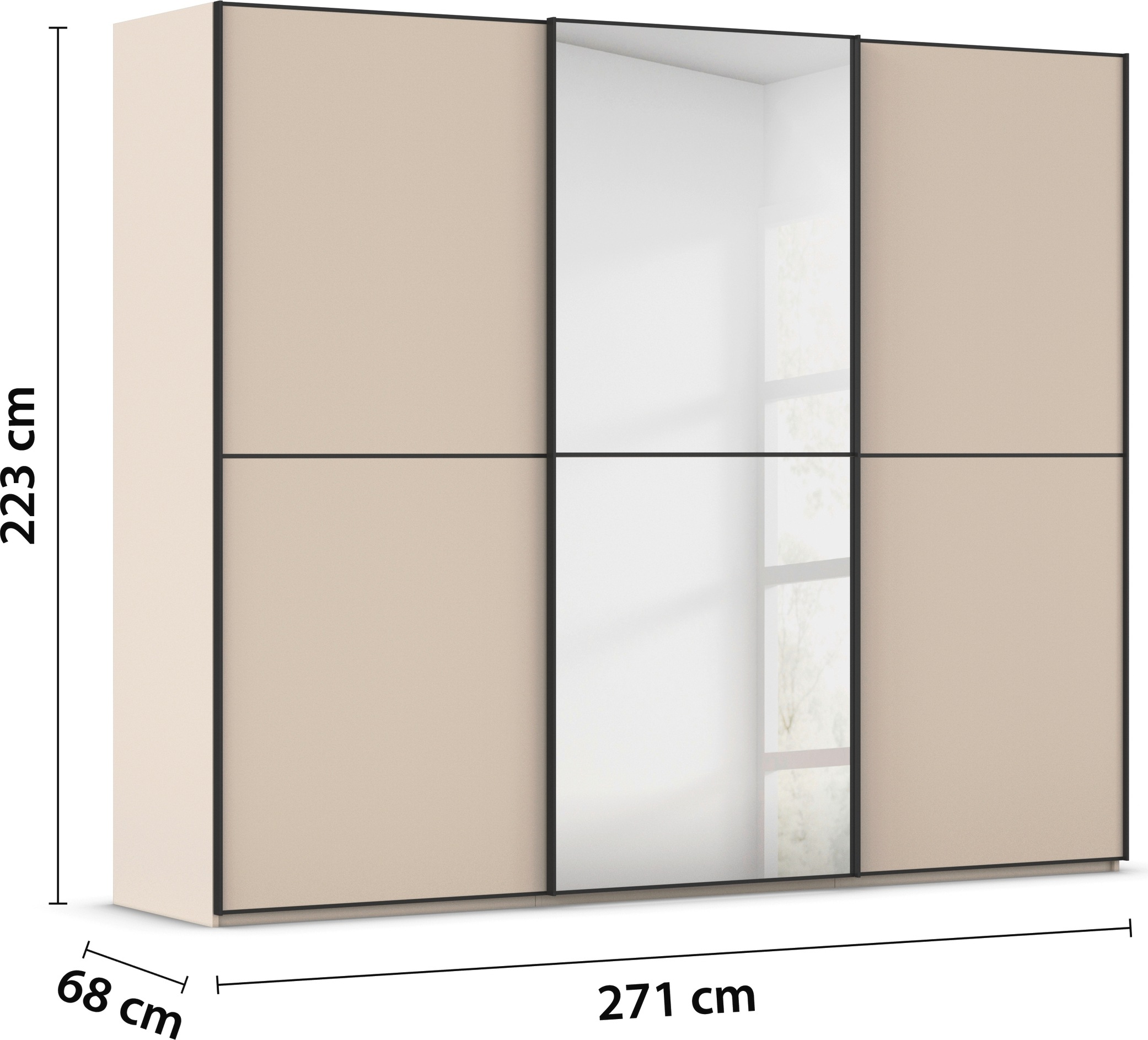 rauch Schwebetürenschrank »Kleiderschrank Schrank Garderobe Schlafzimmerschrank SCALE-DUO«, edle zweigeteilte Türen, Spiegel und 3 Zierleisten MADE IN GERMANY