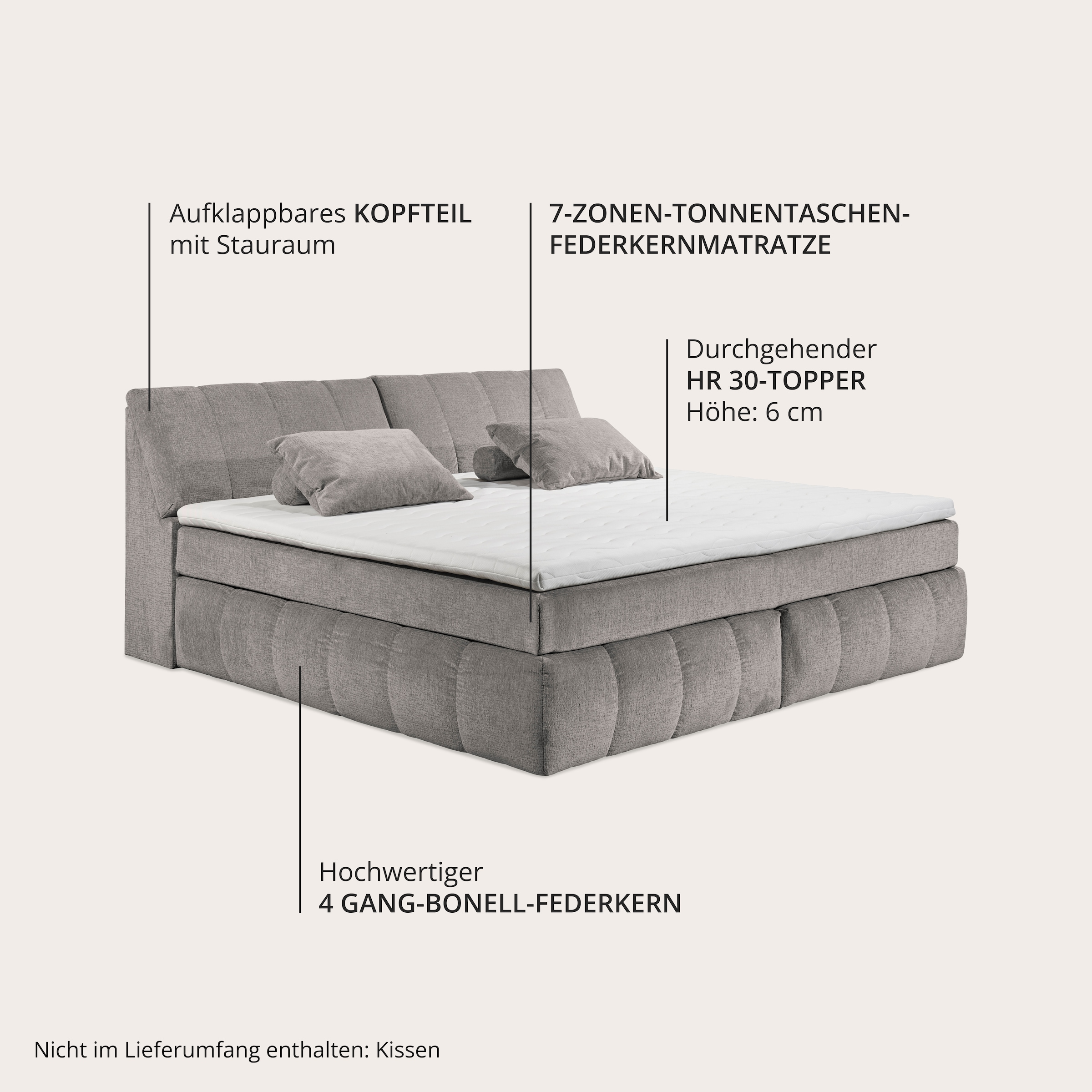 ED EXCITING DESIGN Boxspringbett »Elkford, Familienbett in der Größe 240x200cm« inkl. Stauraum im Kopfteil