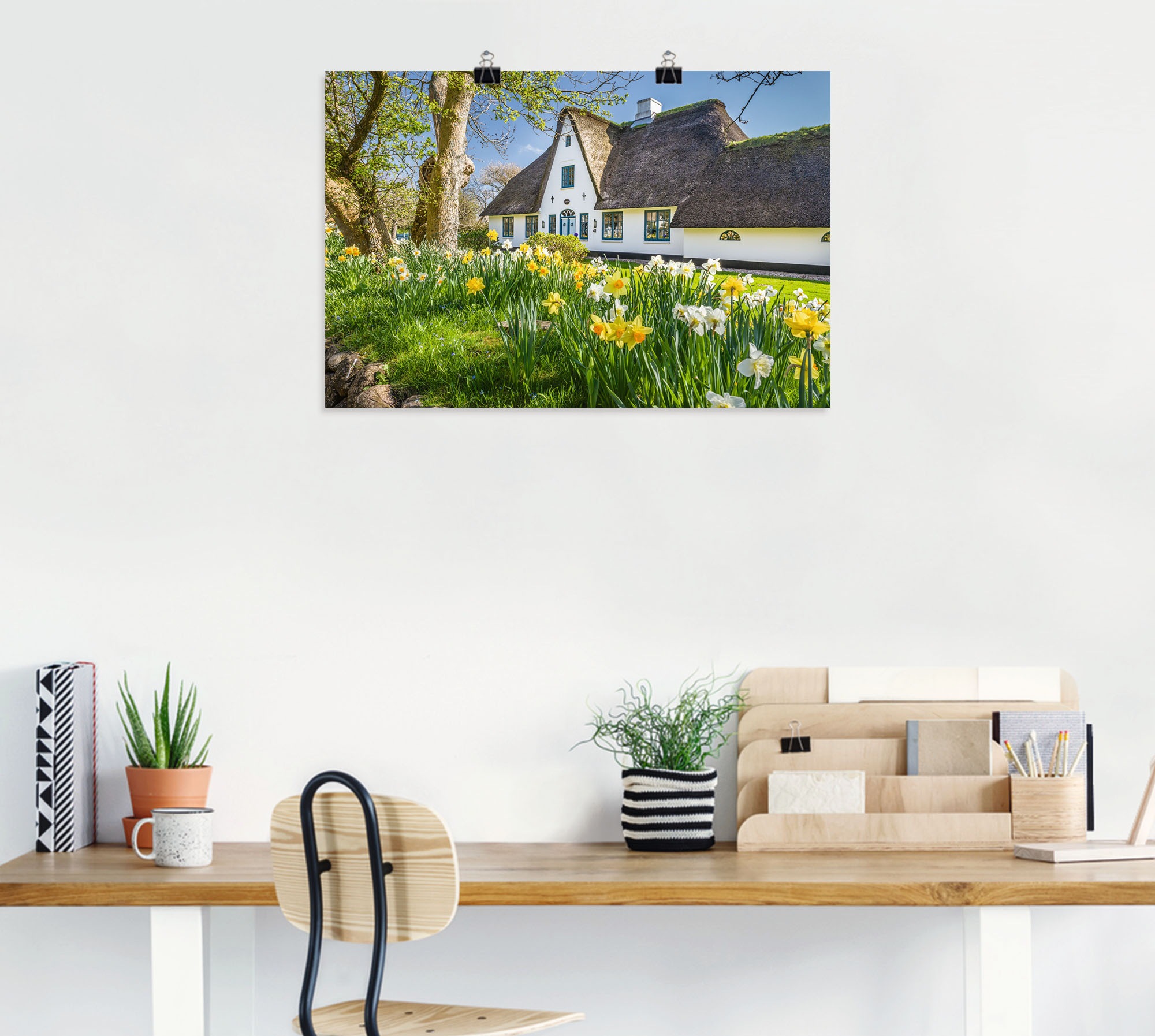 Artland Wandbild »Reetdachhaus auf Sylt im Frühling«, Gebäude, (1 St.), als Alubild, Leinwandbild, Wandaufkleber oder Poster in versch. Größen