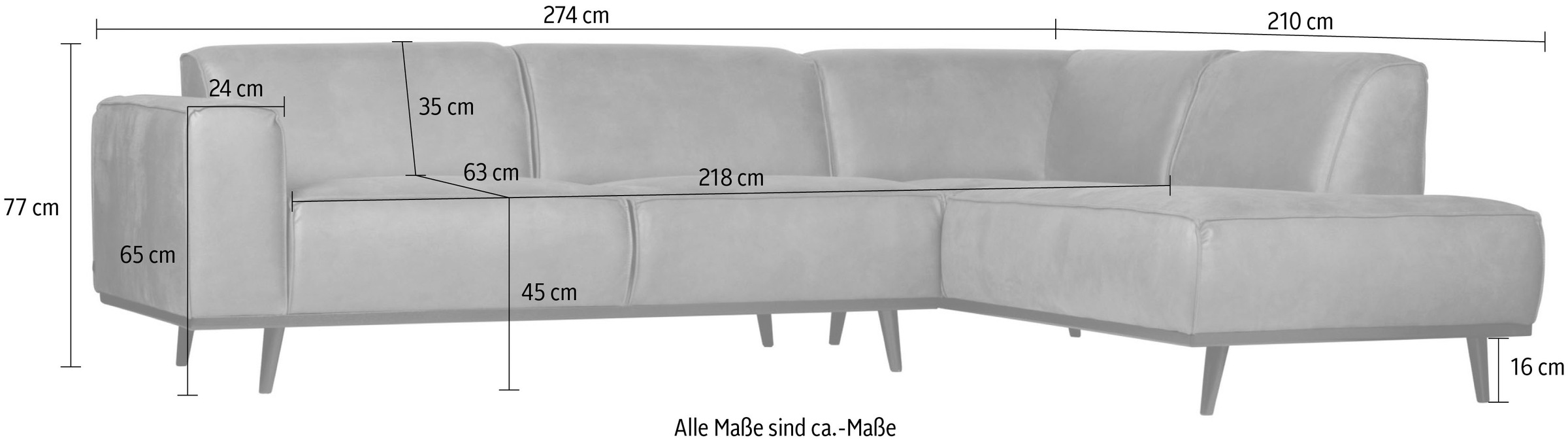 WOOOD Ecksofa »Statement«, frei im Raum stellbar, H 77 cm x B 274 cm