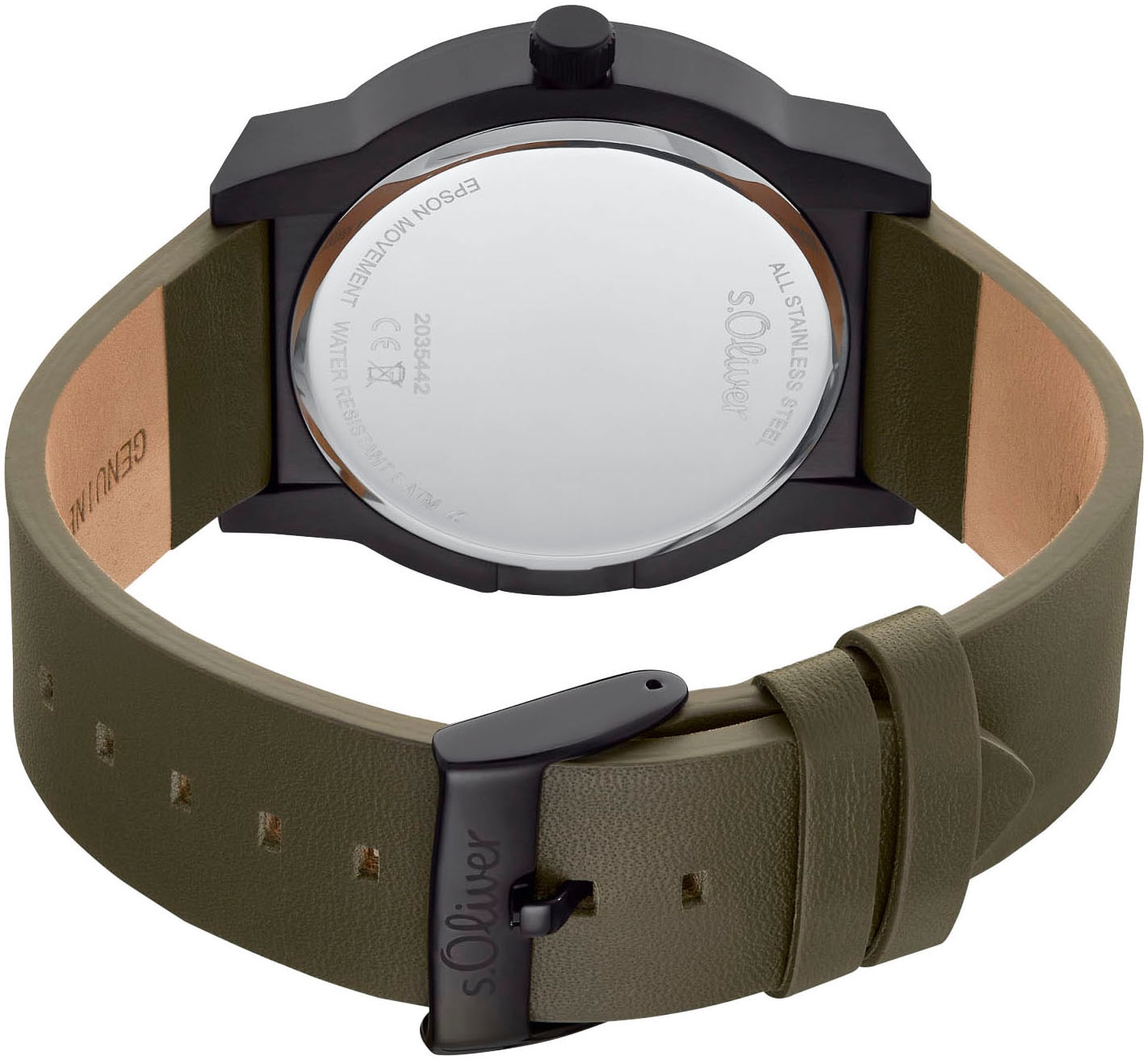 s.Oliver Quarzuhr, Armbanduhr, Herrenuhr, Datum, dezentrale Sekunde, analog, Lederarmband