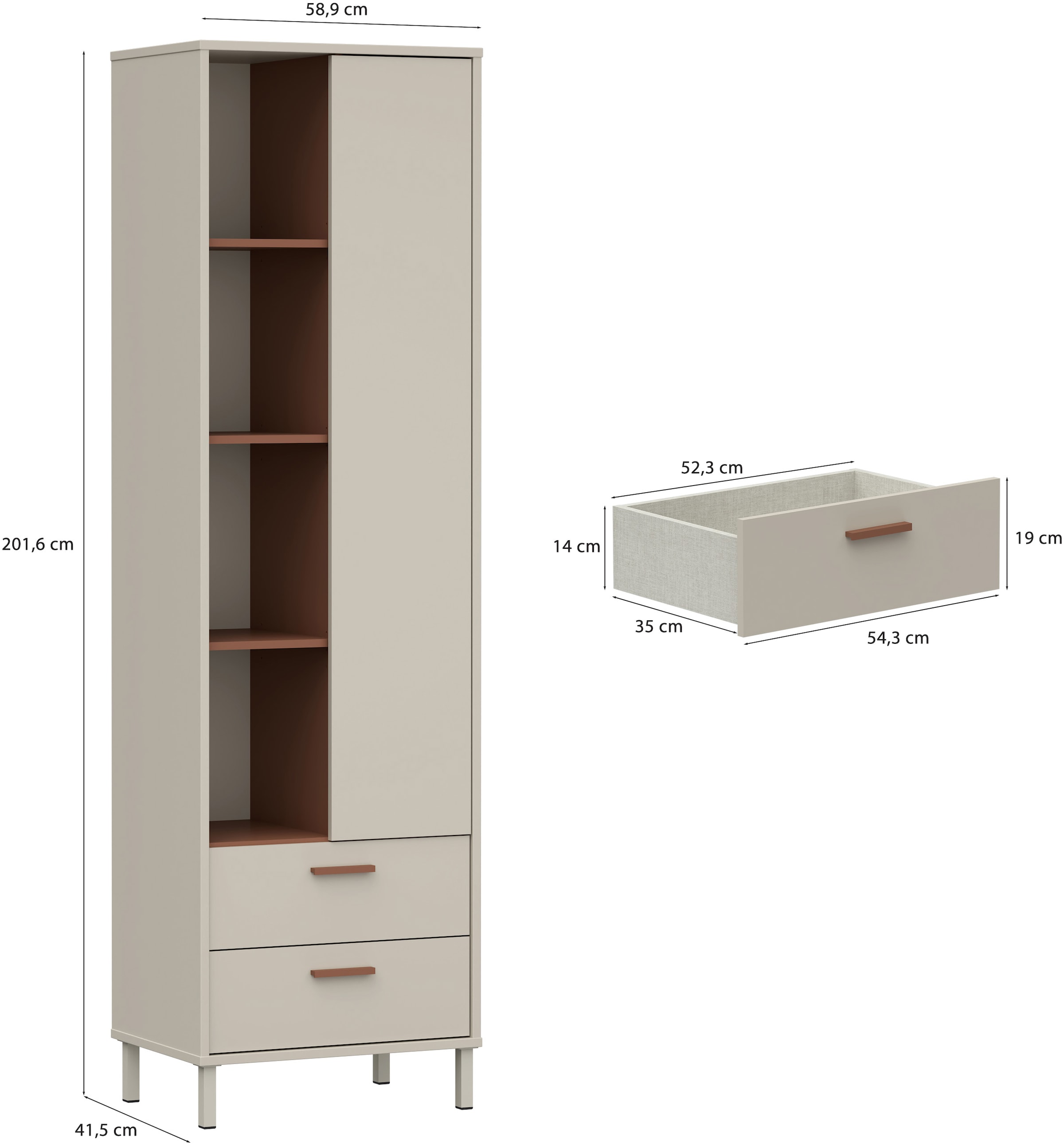 FORTE Mehrzweckregal »Milles« Metallbeine, trendiges Dekor, Vollauszug B/H/T 58,9/201,6/41,5