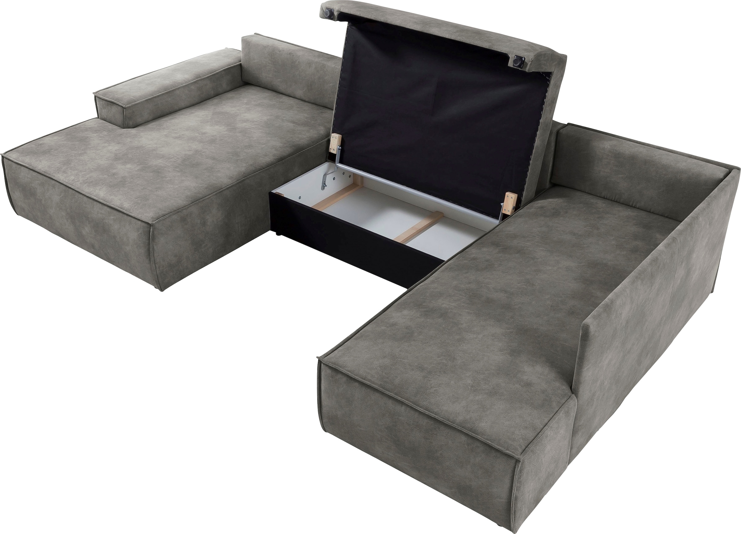 Home affaire Wohnlandschaft »SHERWOOD 329 cm, U-Form, Schlafsofa,«, Schlaffunktion m. Bettkasten (194x139 cm), Cord, Vintage, Samtvelours