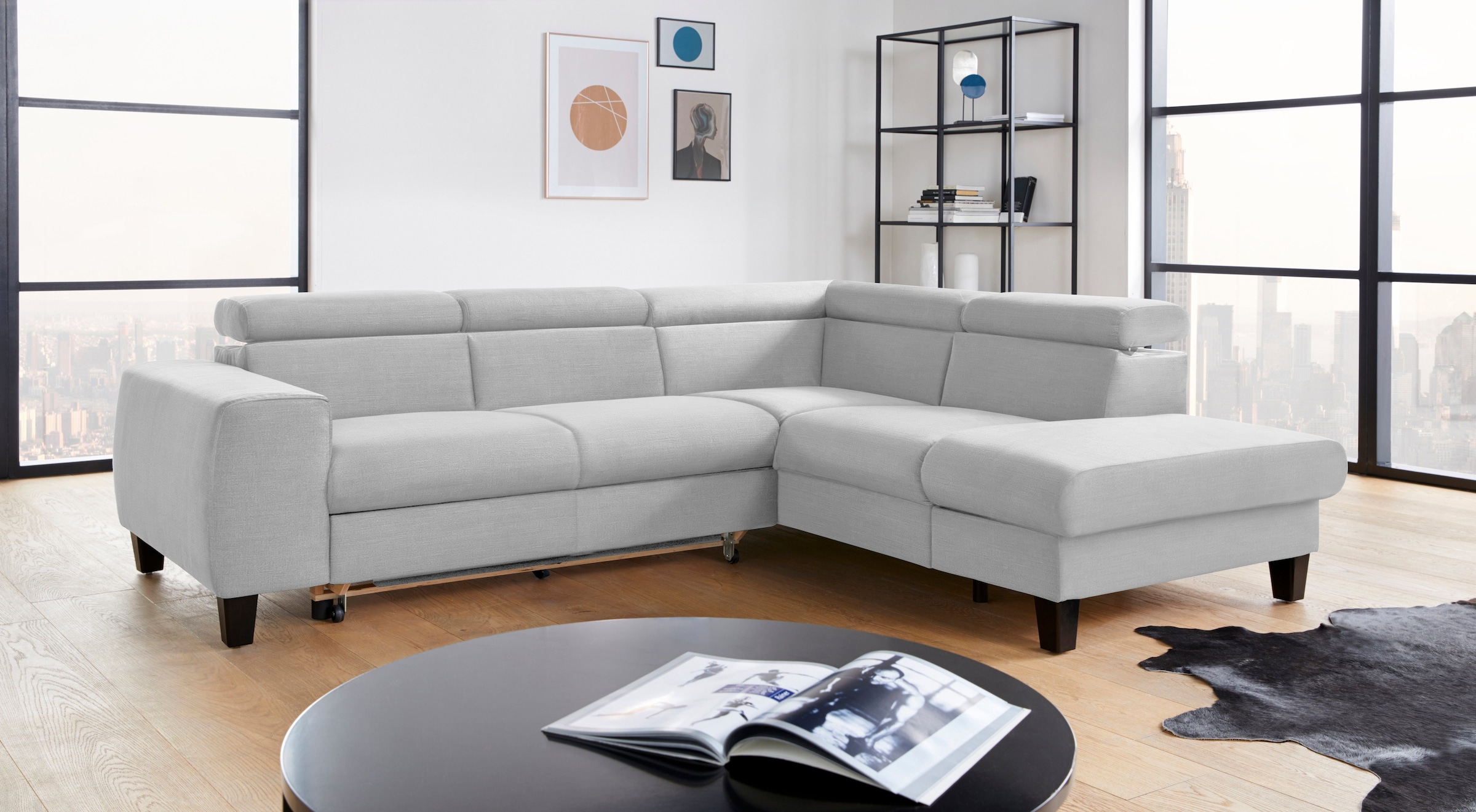 COTTA Polstergarnitur »Morven L-Form«, (Set), Set bestehend aus: Ecksofa mit Kopfteilverstellung & Hocker