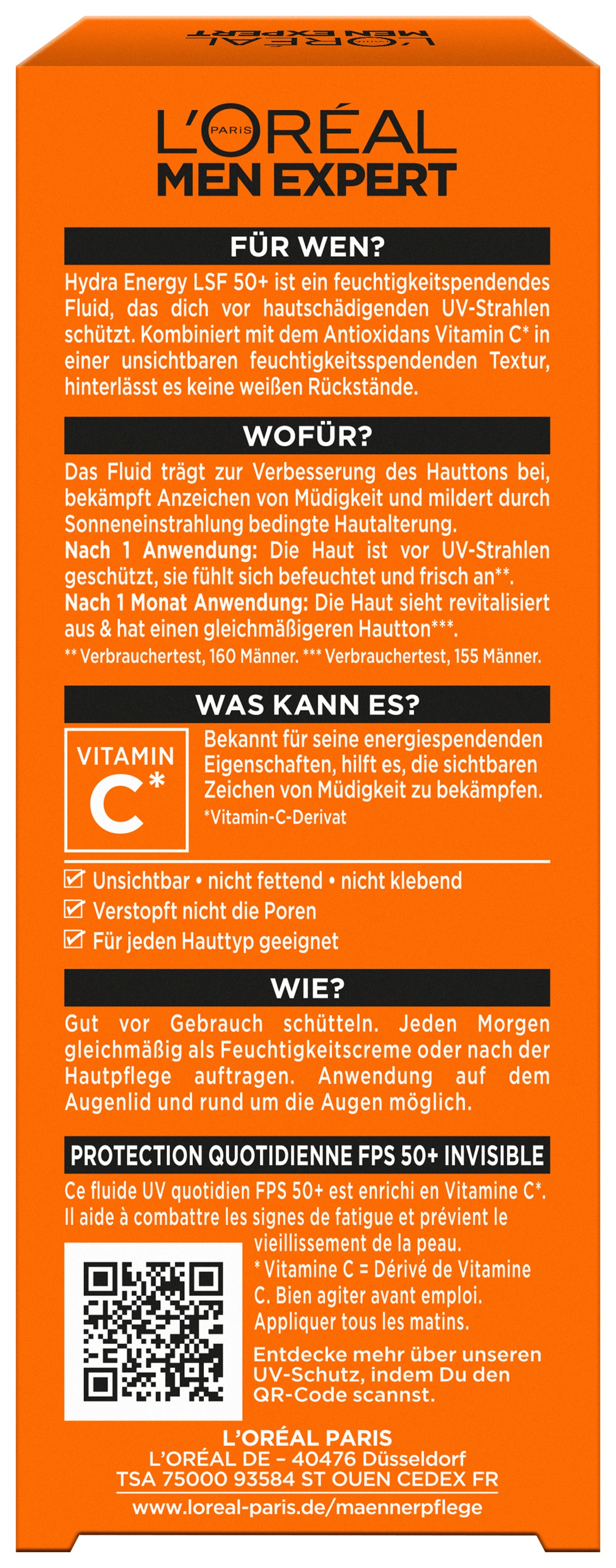 L'ORÉAL PARIS MEN EXPERT Gesichtsfluid »L'Oréal Men Expert Tägliches LSF 50+ Invisible Fluid«, Beugt sonnenbedingte Hautalterung vor, fettet und klebt nicht.