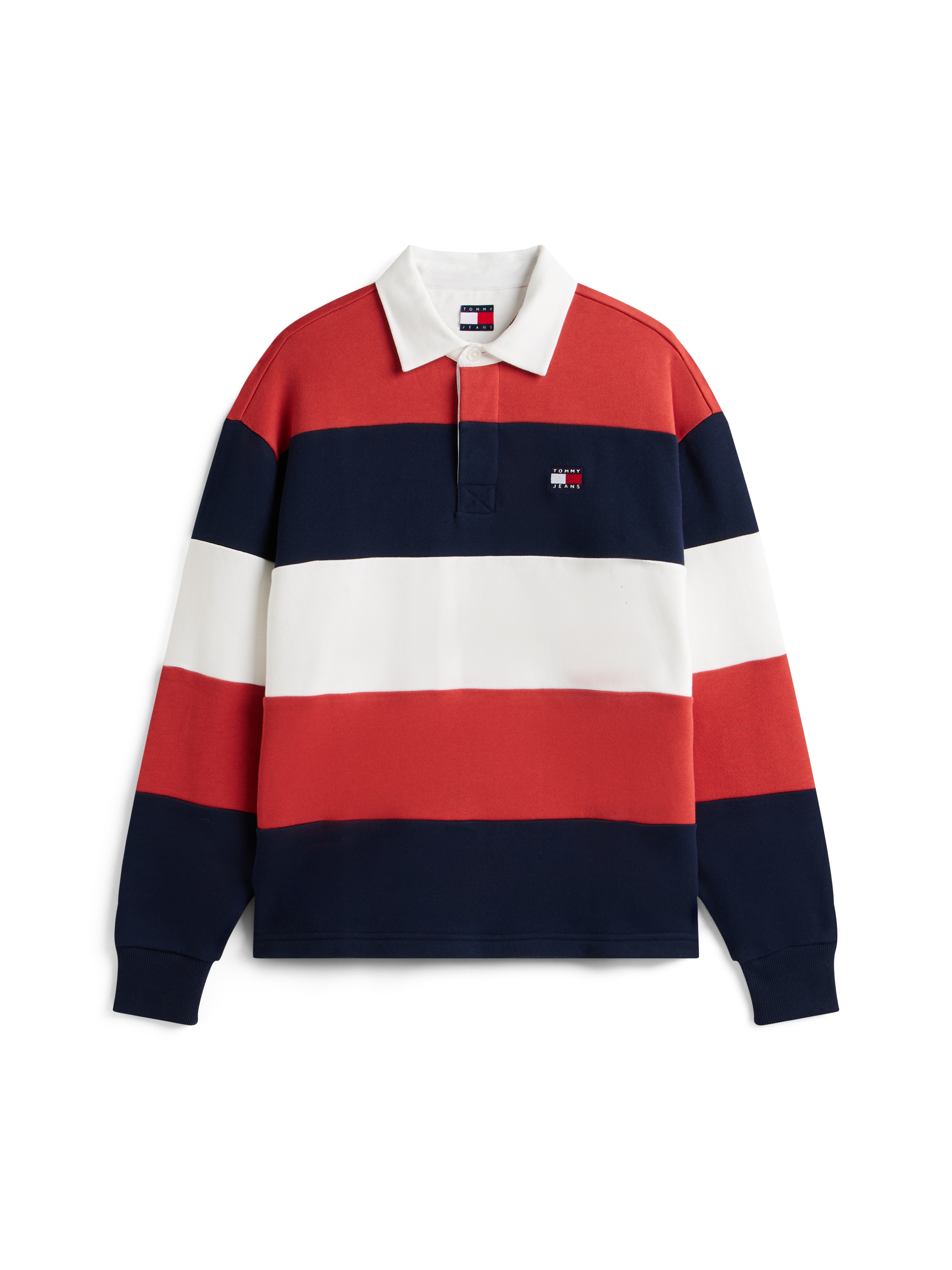Tommy Jeans Rugbyshirt »TJM BADGE STRIPE« relaxed fit, gestreift, Rugby-Kragen, verdeckte Knopfleiste