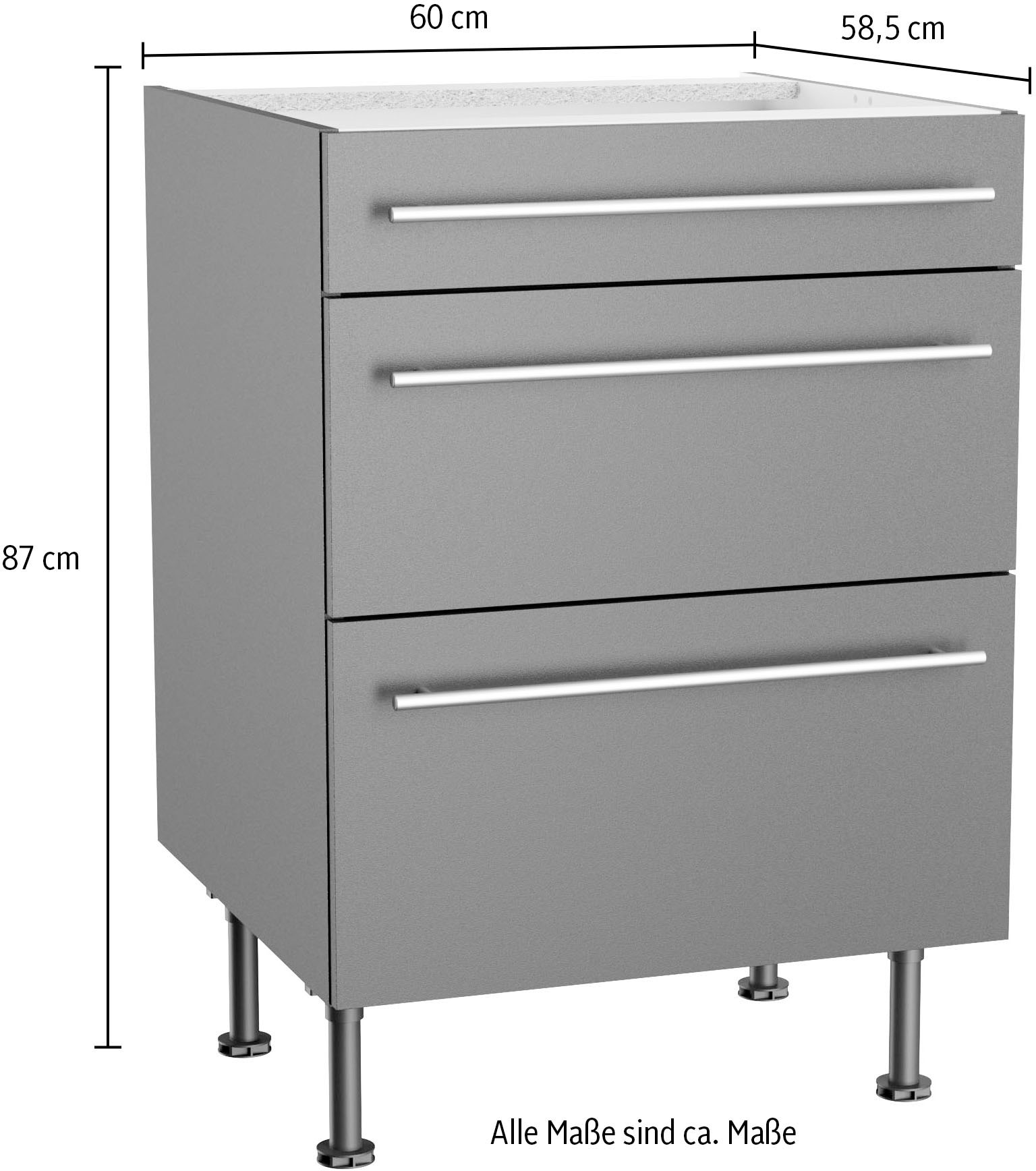 KOCHSTATION Unterschrank »KS-Bern2«, Breite 60 cm, 1 Schubkasten, 2 Auszüge