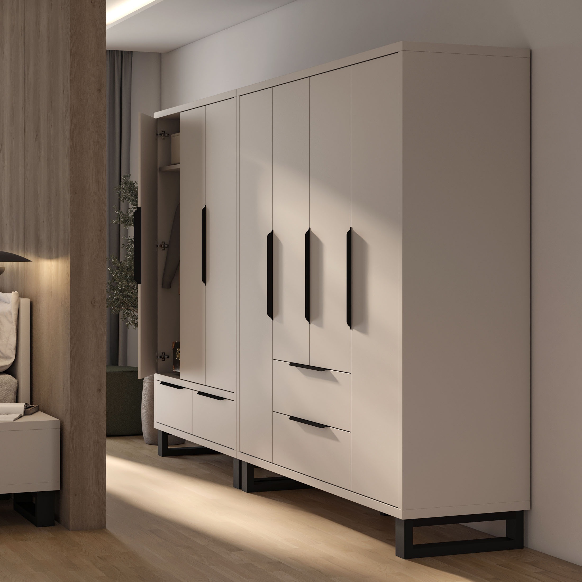 Home affaire Drehtürenschrank »Bronne,Breite 145 cm, Kleiderschrank inclusive Innenausstattung« Kleiderschrank, 2 Schubkästen, Metallgriffe, Garderobe