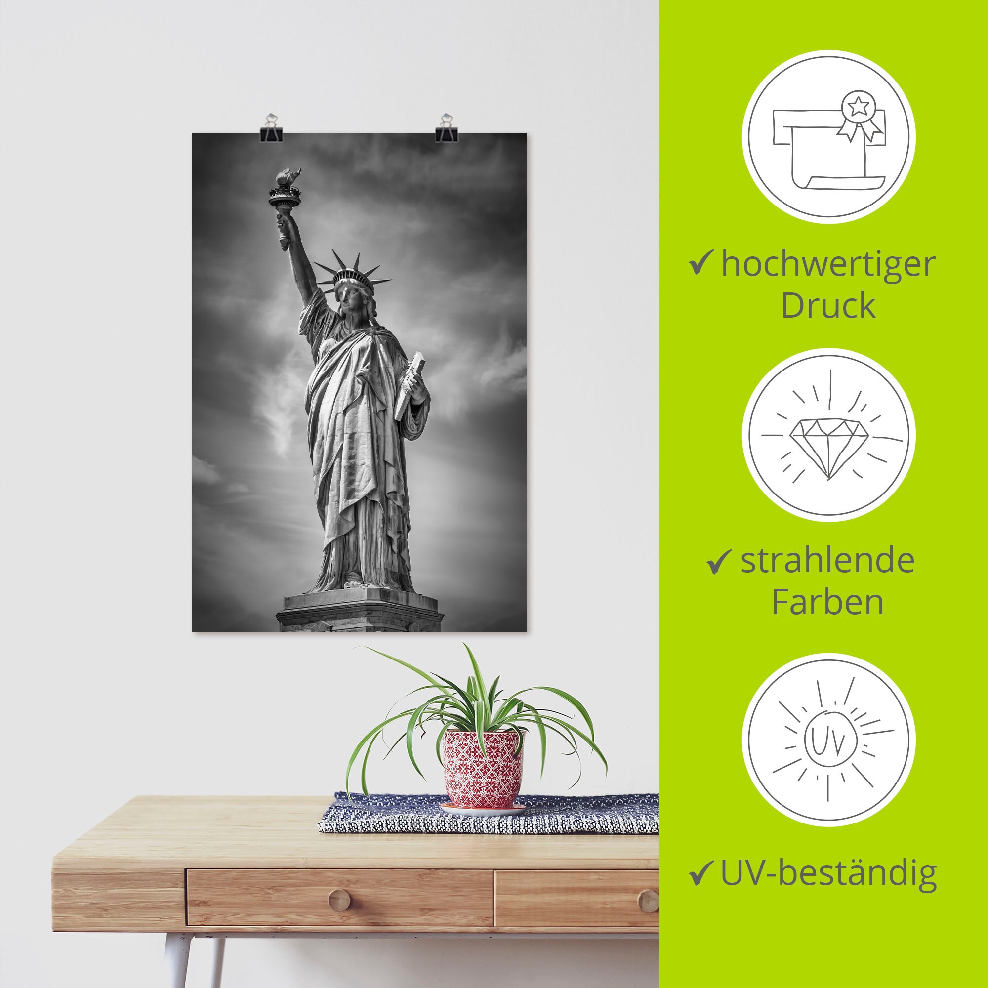 Artland Poster »New York City Freiheitsstatue II«, Bilder von Amerika, (1 St.), als Alubild, Leinwandbild, Wandaufkleber oder Poster in versch. Größen