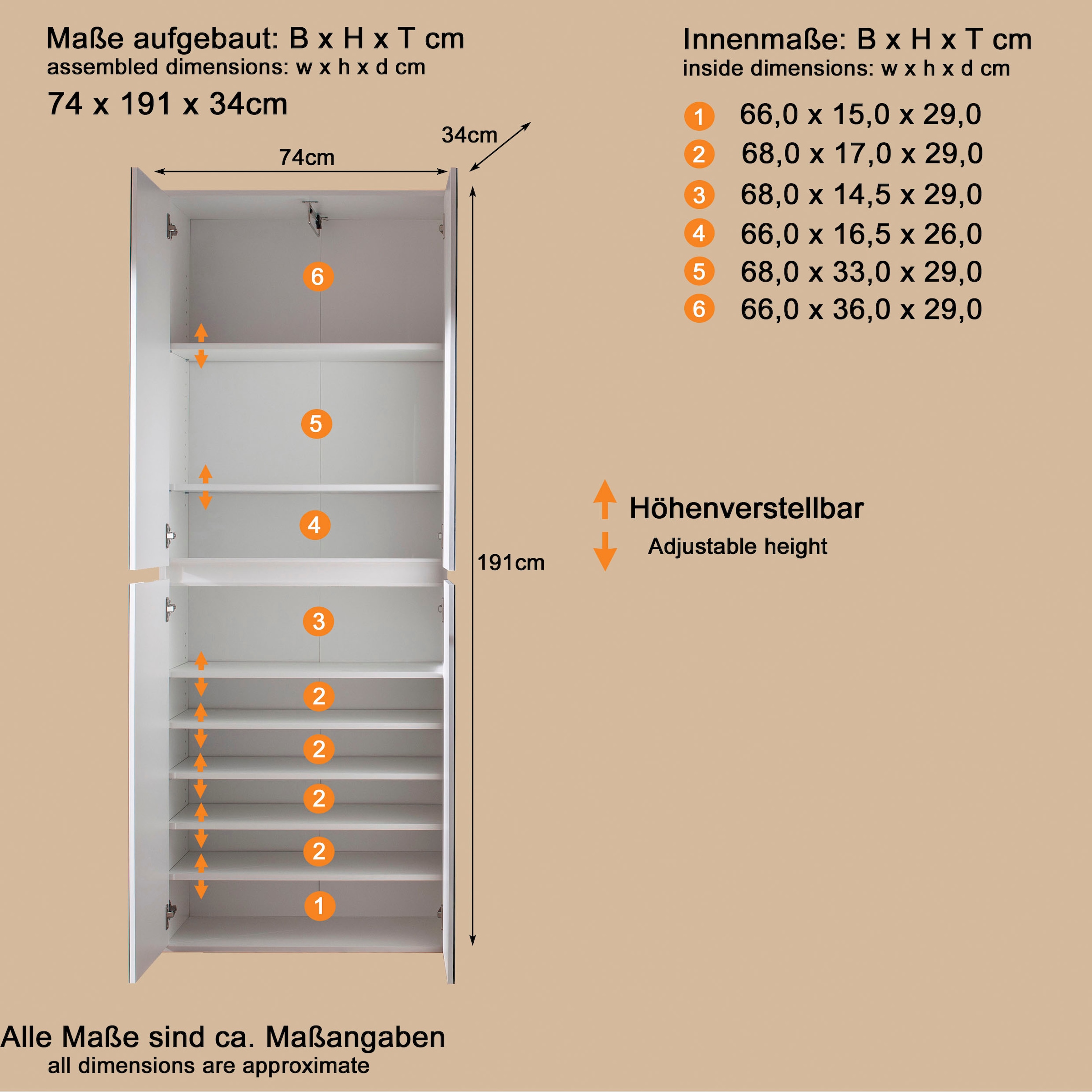 INOSIGN Garderobenschrank »Malcesine« Garderobenschrank mit 4 Türen - (B/T/H) 74/34/191 cm