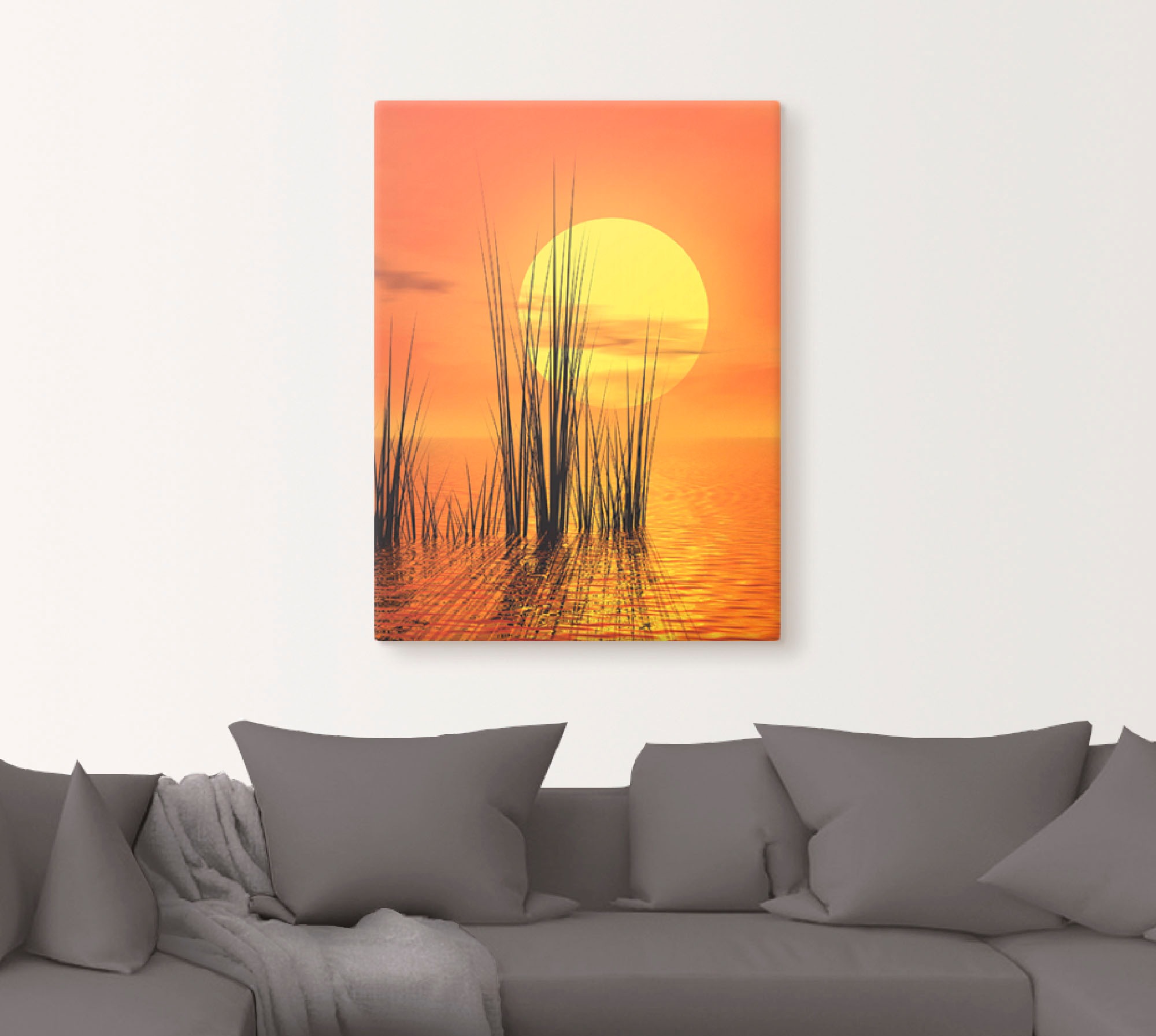 Artland Wandbild »Sonnenuntergang mit Schilf«, Sonnenaufgang & -untergang, (1 St.), als Leinwandbild, Poster, Wandaufkleber in verschied. Größen