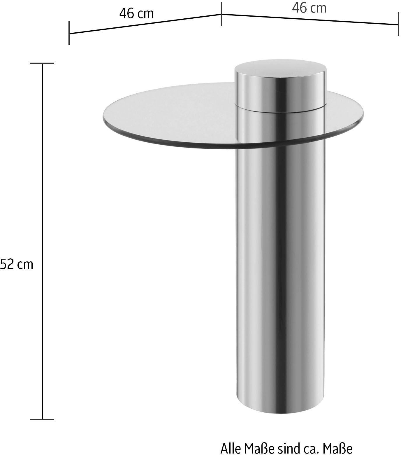 Kayoom Beistelltisch »Ontario 125, Runde  Glasplatte aus Sicherheitsglas, 100% Edelstahl« 1 Stk. tlg. Minimalistisches Design, Säulengestell, pflegeleicht