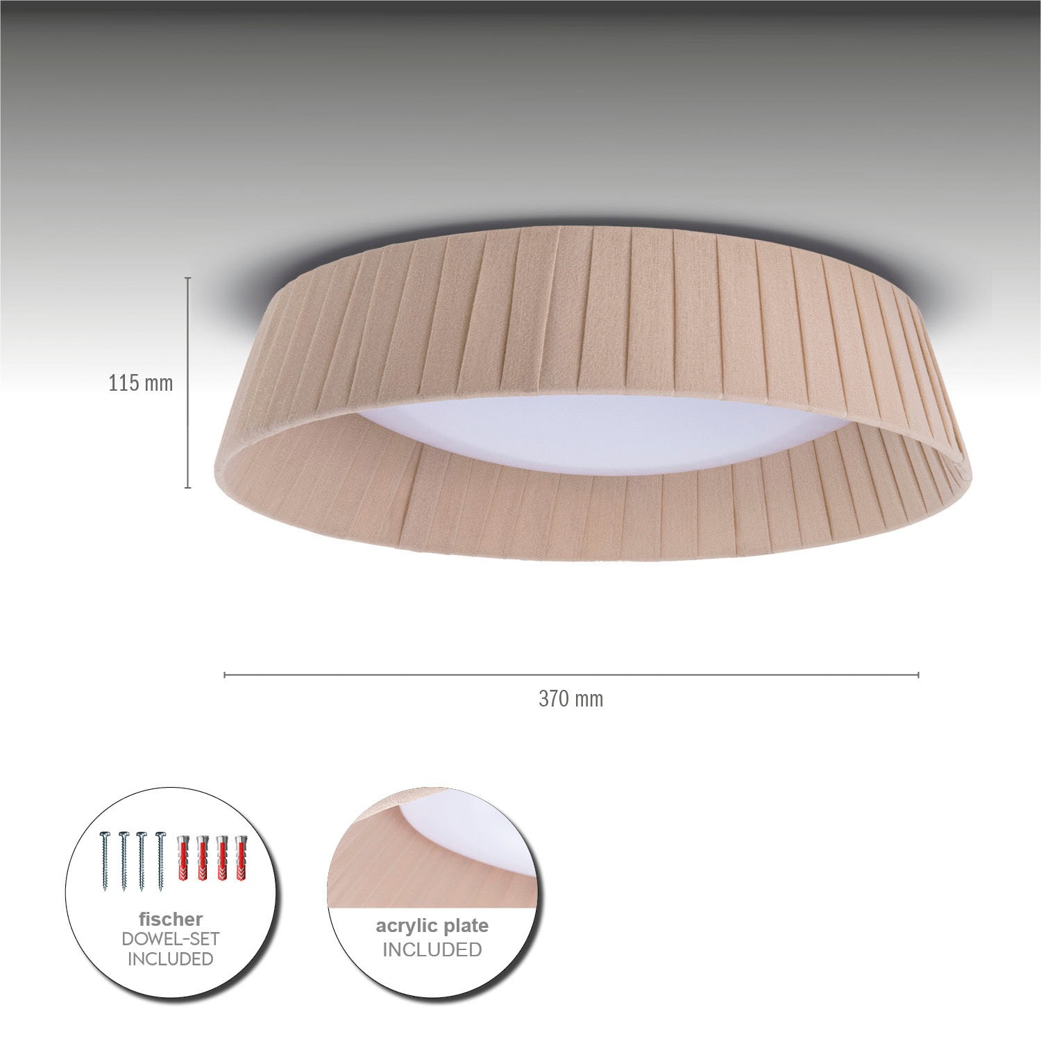 Paco Home Deckenleuchte »TARTE« E27 Rund Büroleuchte 2 x E27 Textilschirm Modern Geschlossen Unifarben