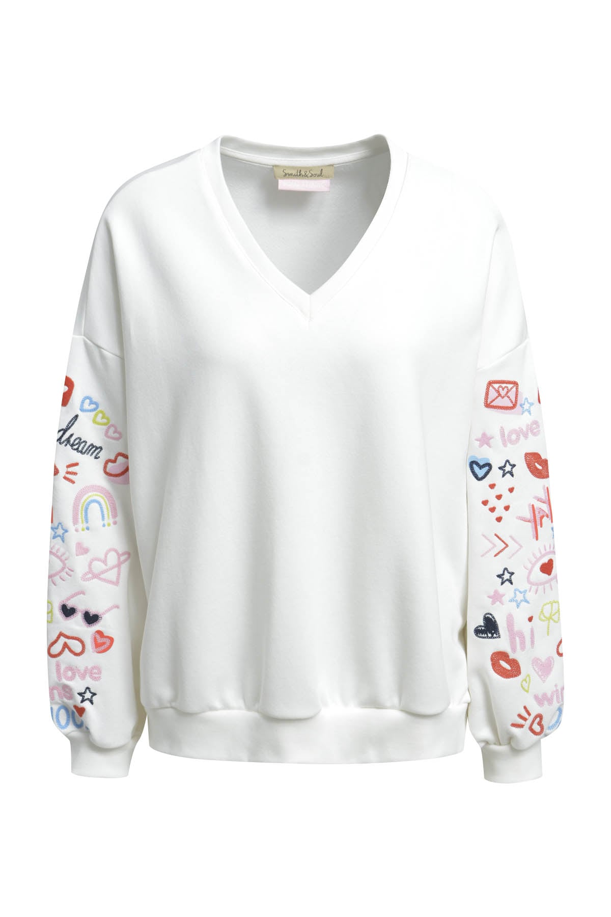 Smith & Soul Sweatshirt , mit V-Ausschnitt, Oversize, bestickt

