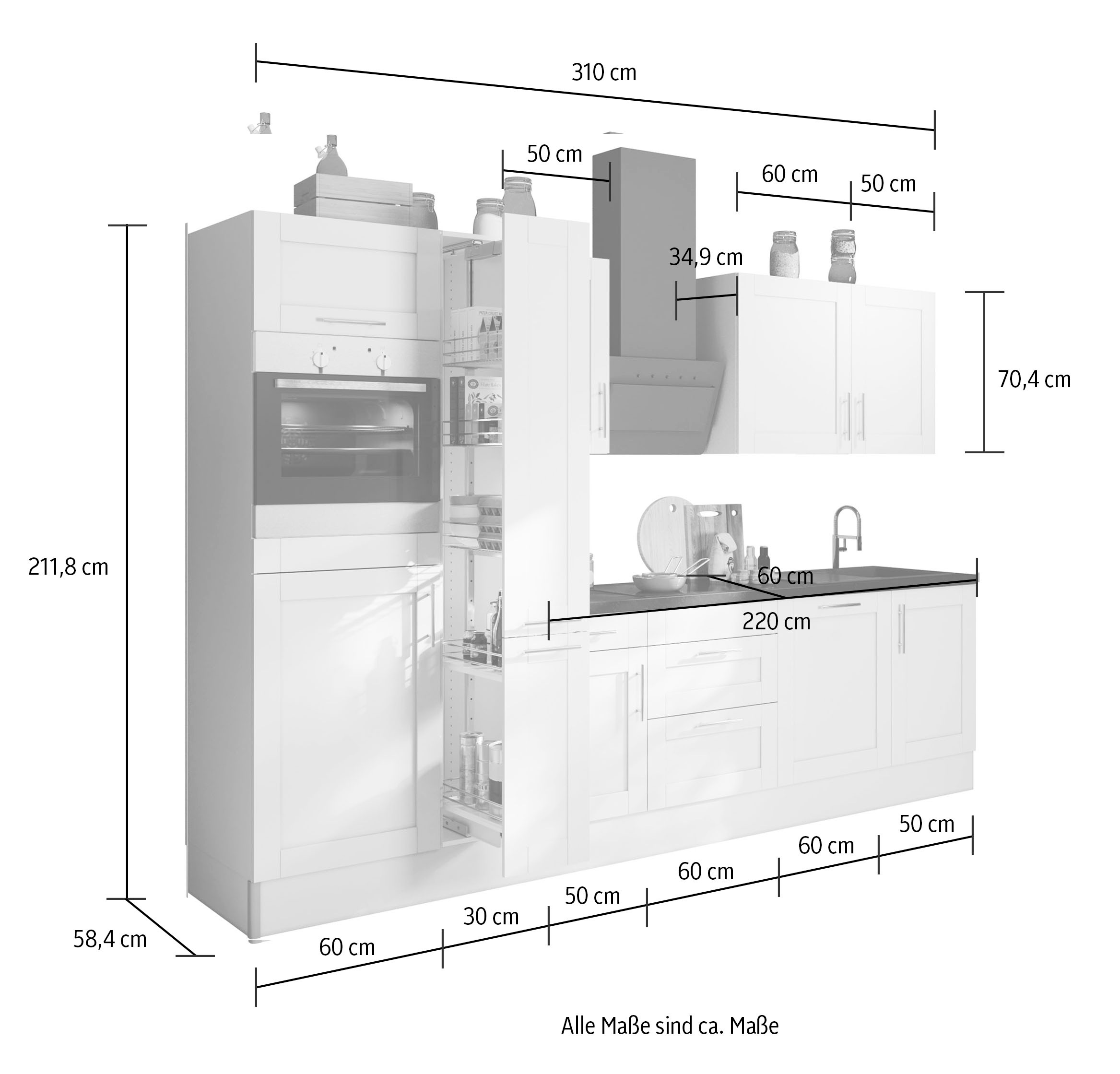 OPTIFIT Küchenzeile »Ahus«, MDF 310 mit Fronten, cm, Breite E-Geräten, Soft online kaufen wahlw. Funktion Close