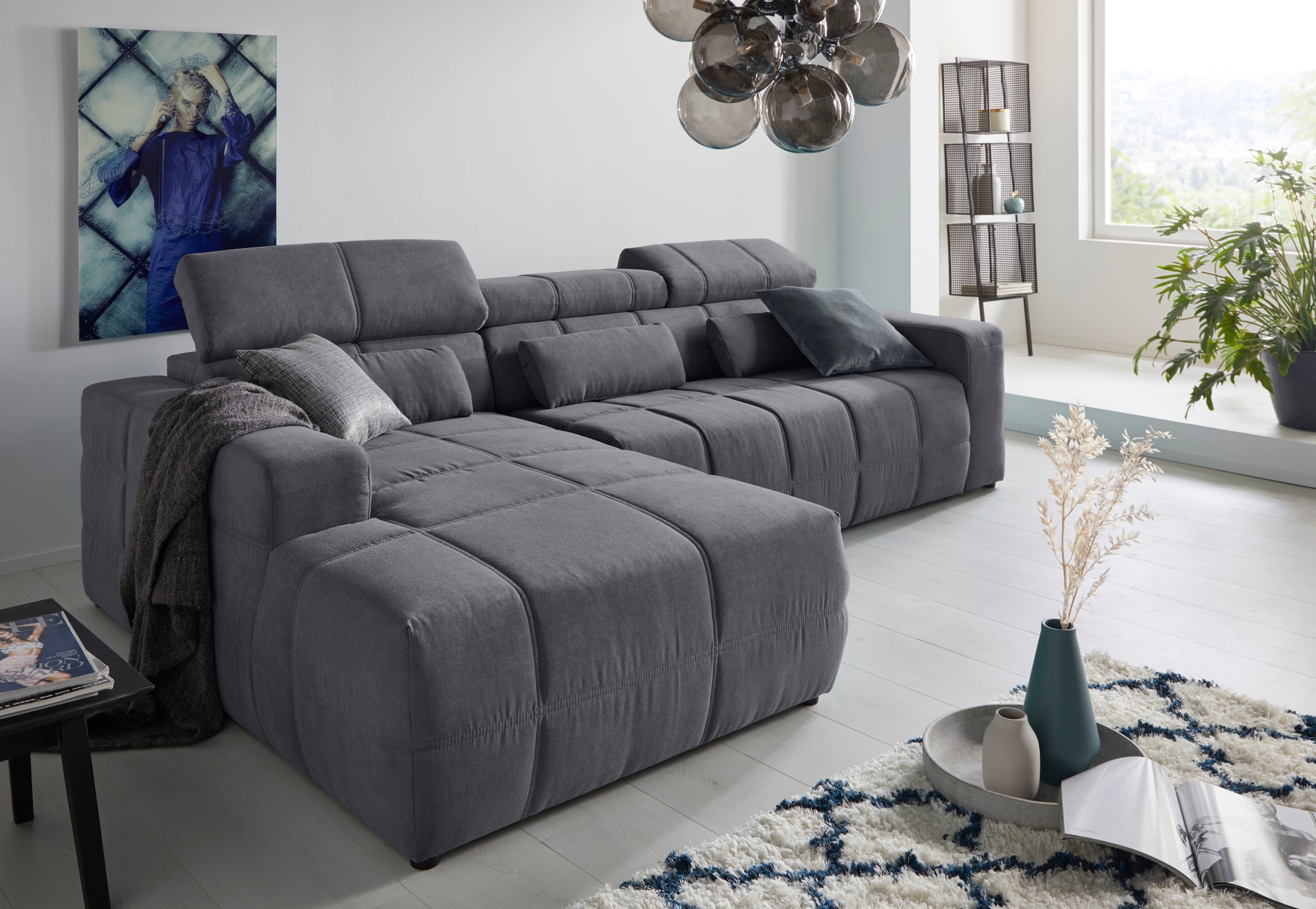 DOMO collection Ecksofa »Brandon große Ausführung B/T/H: 289/177/80 cm, auch in Leder und Cord«, mit Kopfteilverstellung, wahlweise Sitztiefenverstellung, L-Form