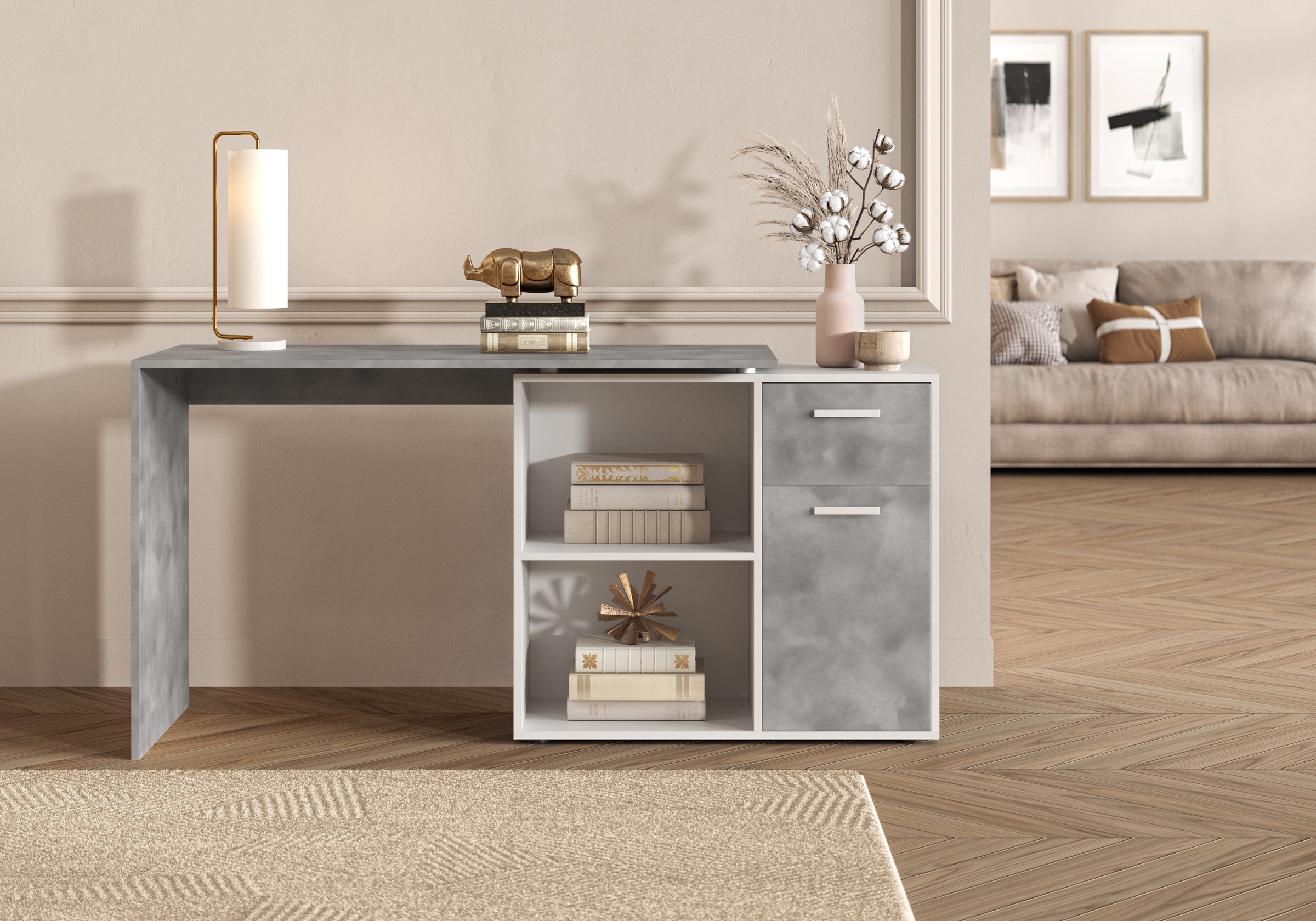 FMD Eckschreibtisch »AUGSBURG«, Schreibtisch/Sideboard m. Stauraum, beidsei günstig online kaufen